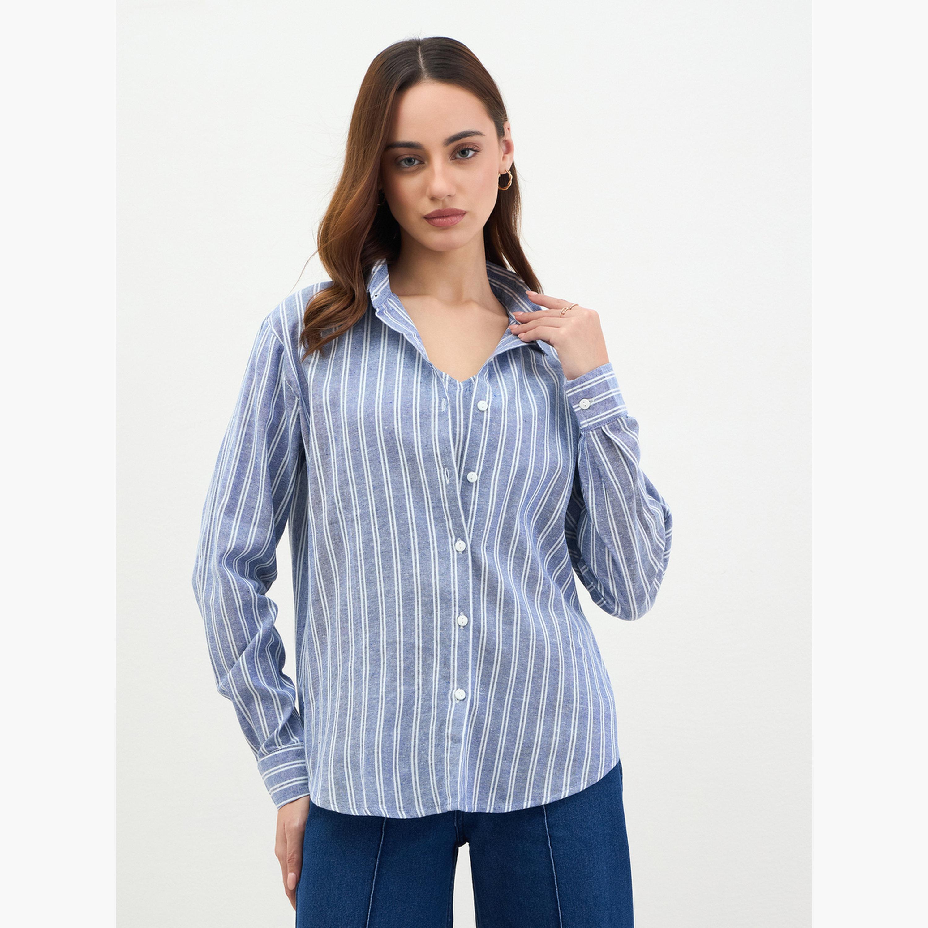 ستايلي - طقم قميص مخطط لون أزرق وتوب قصير-women-clothing-shirtsandblouses-shirts-image-3