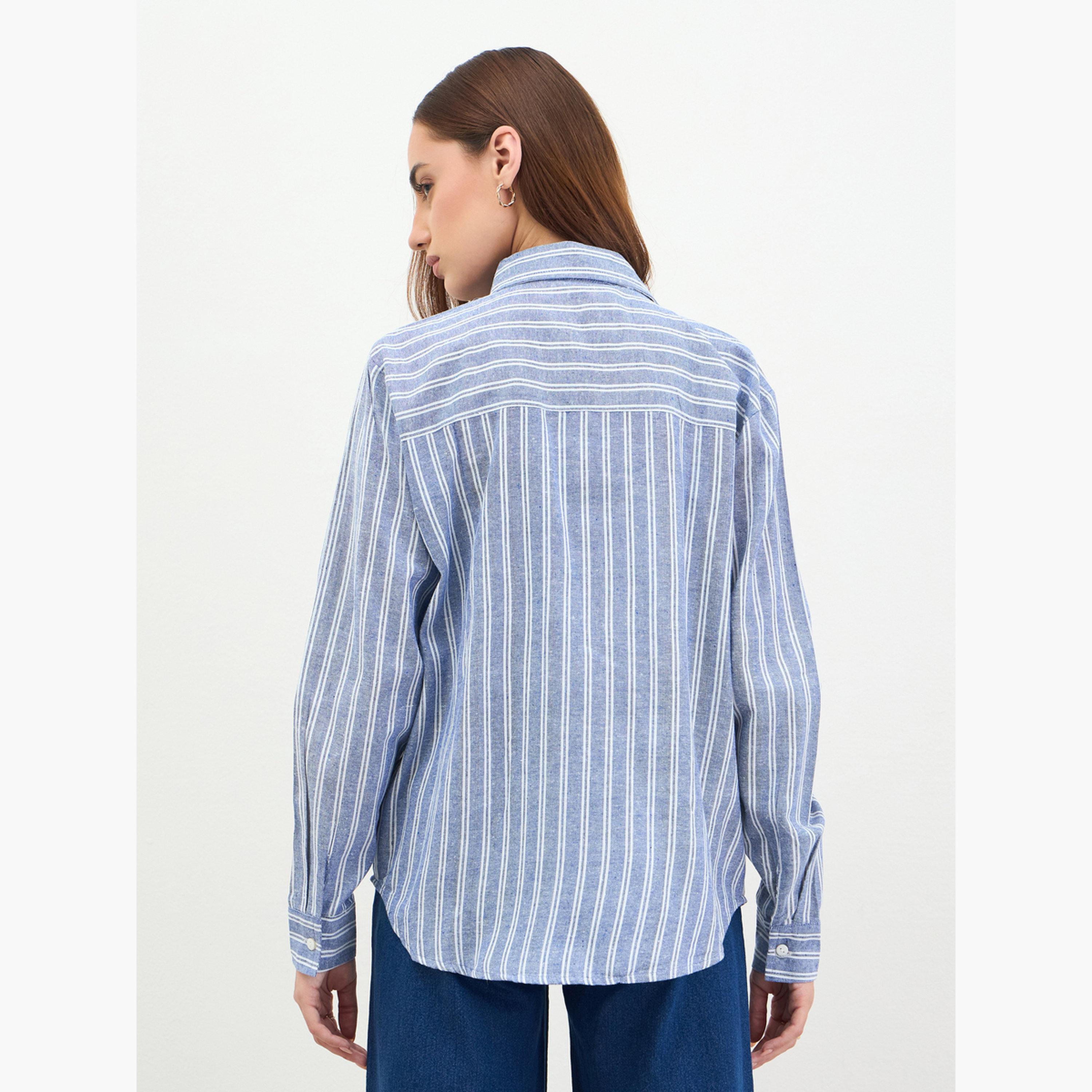 ستايلي - طقم قميص مخطط لون أزرق وتوب قصير-women-clothing-shirtsandblouses-shirts-image-5
