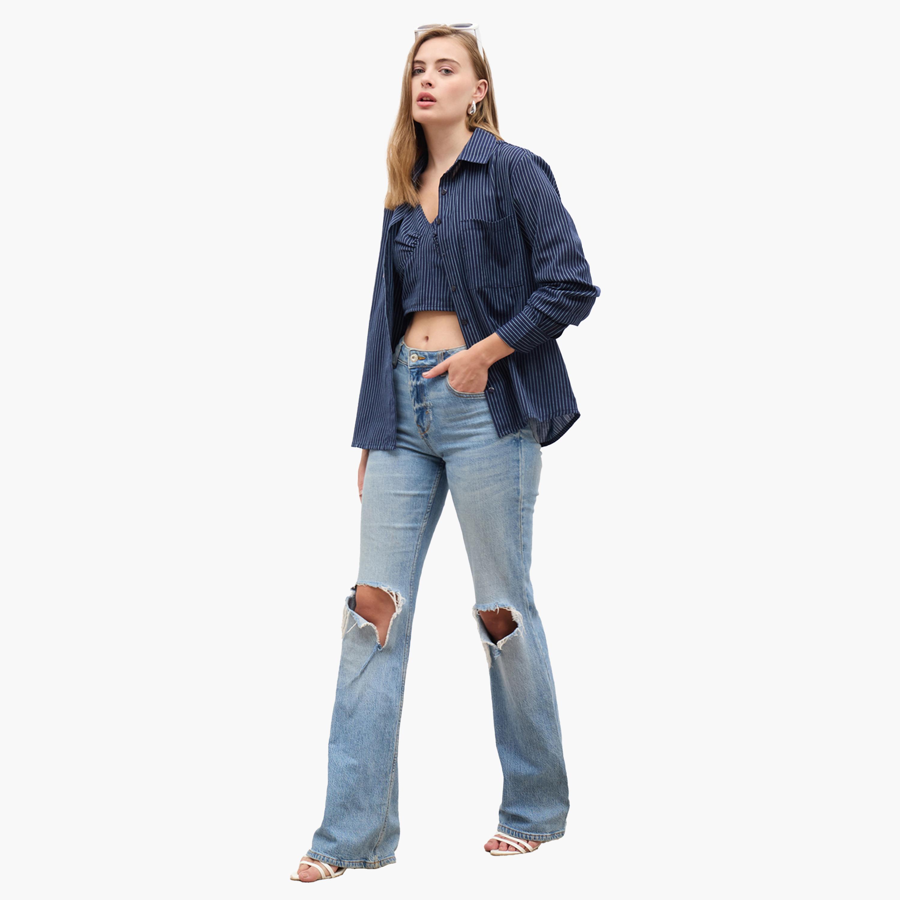 Styli Striped Regular Fit Shirt and Crop Top-women-clothing-shirtsandblouses-shirts-image-1
