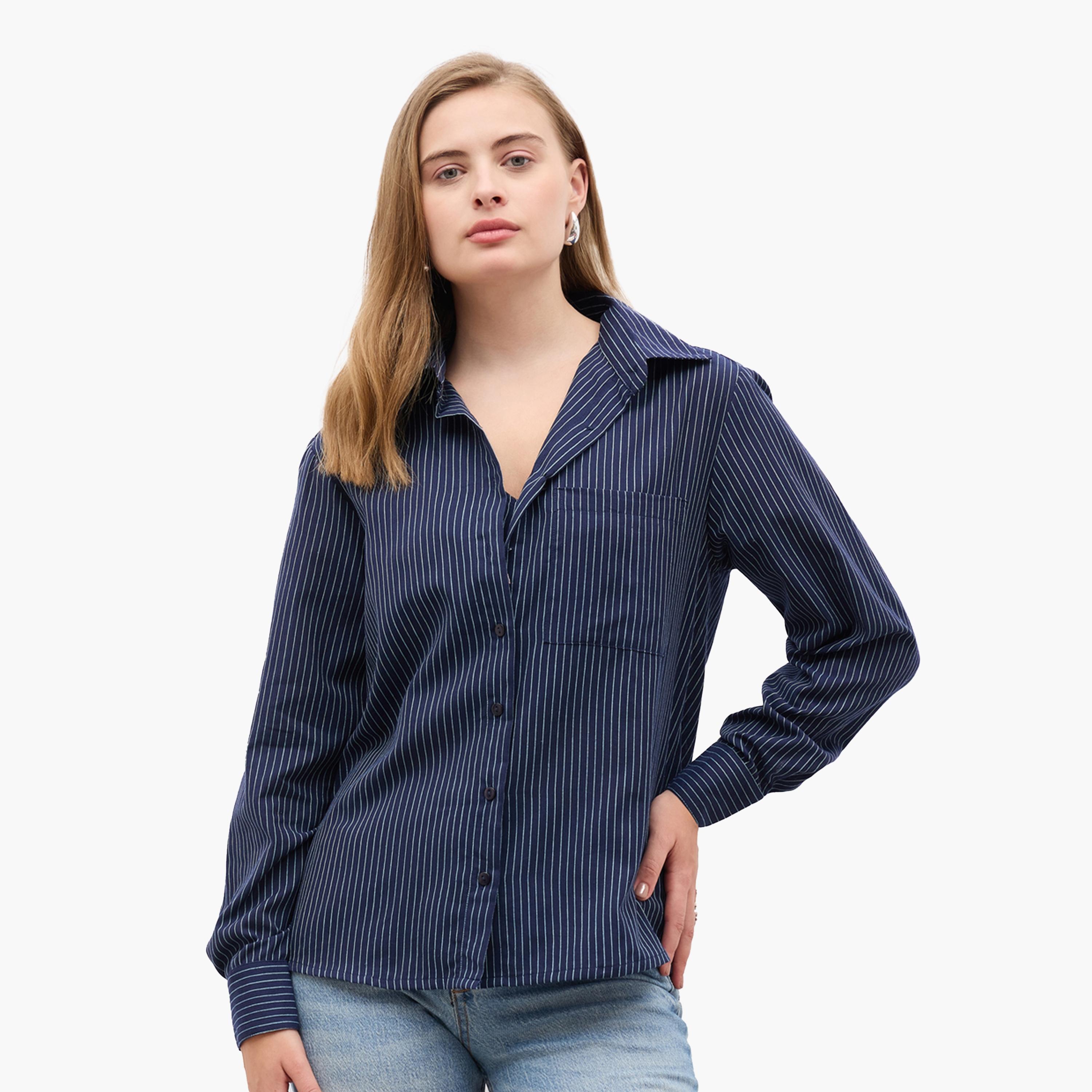 Styli Striped Regular Fit Shirt and Crop Top-women-clothing-shirtsandblouses-shirts-image-2