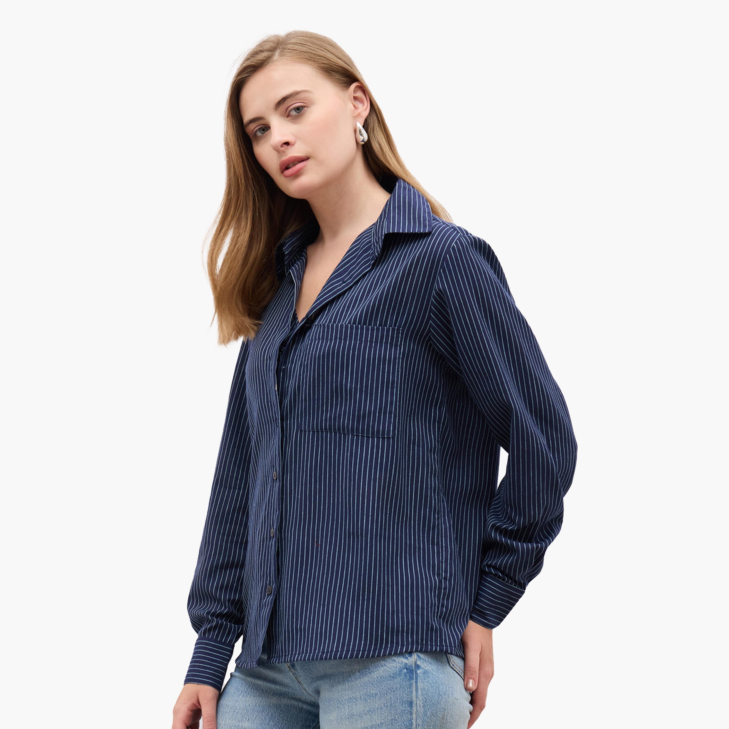 Styli Striped Regular Fit Shirt and Crop Top-women-clothing-shirtsandblouses-shirts-image-3