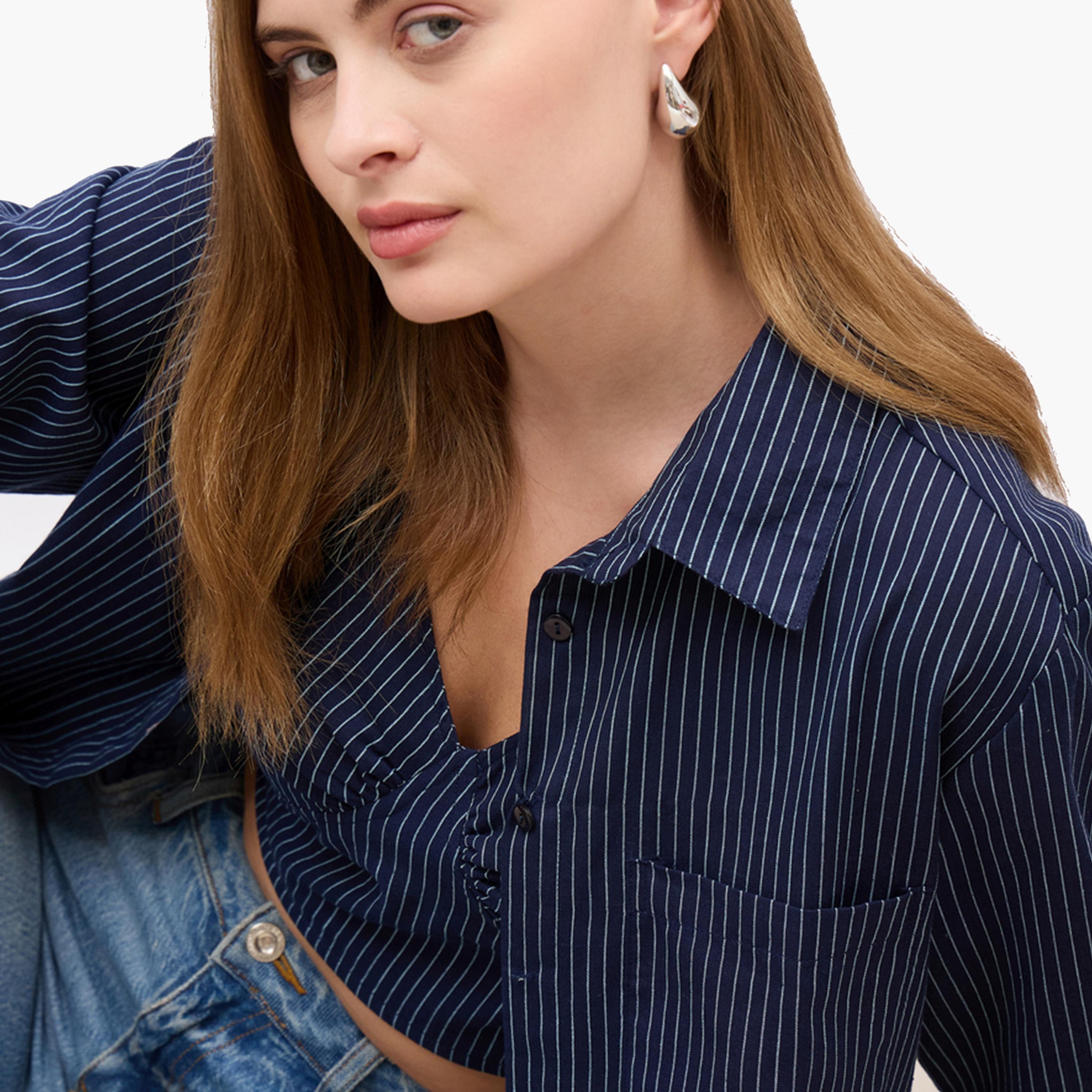 Styli Striped Regular Fit Shirt and Crop Top-women-clothing-shirtsandblouses-shirts-image-4