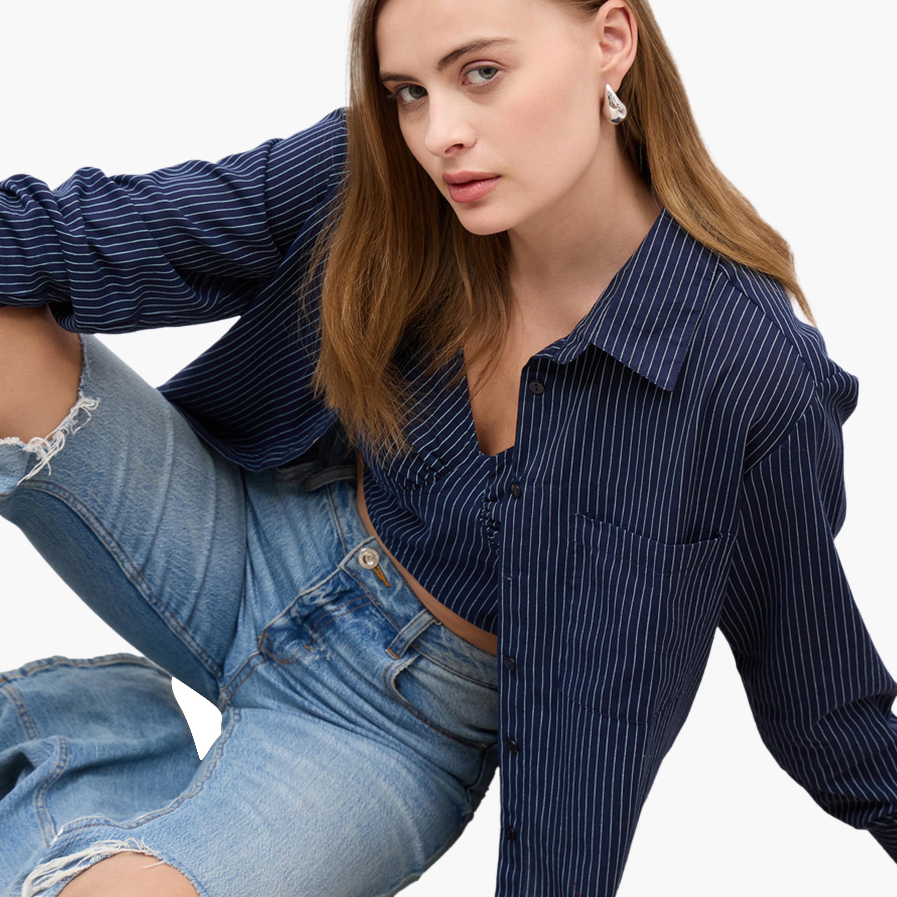 Styli Striped Regular Fit Shirt and Crop Top-women-clothing-shirtsandblouses-shirts-image-6