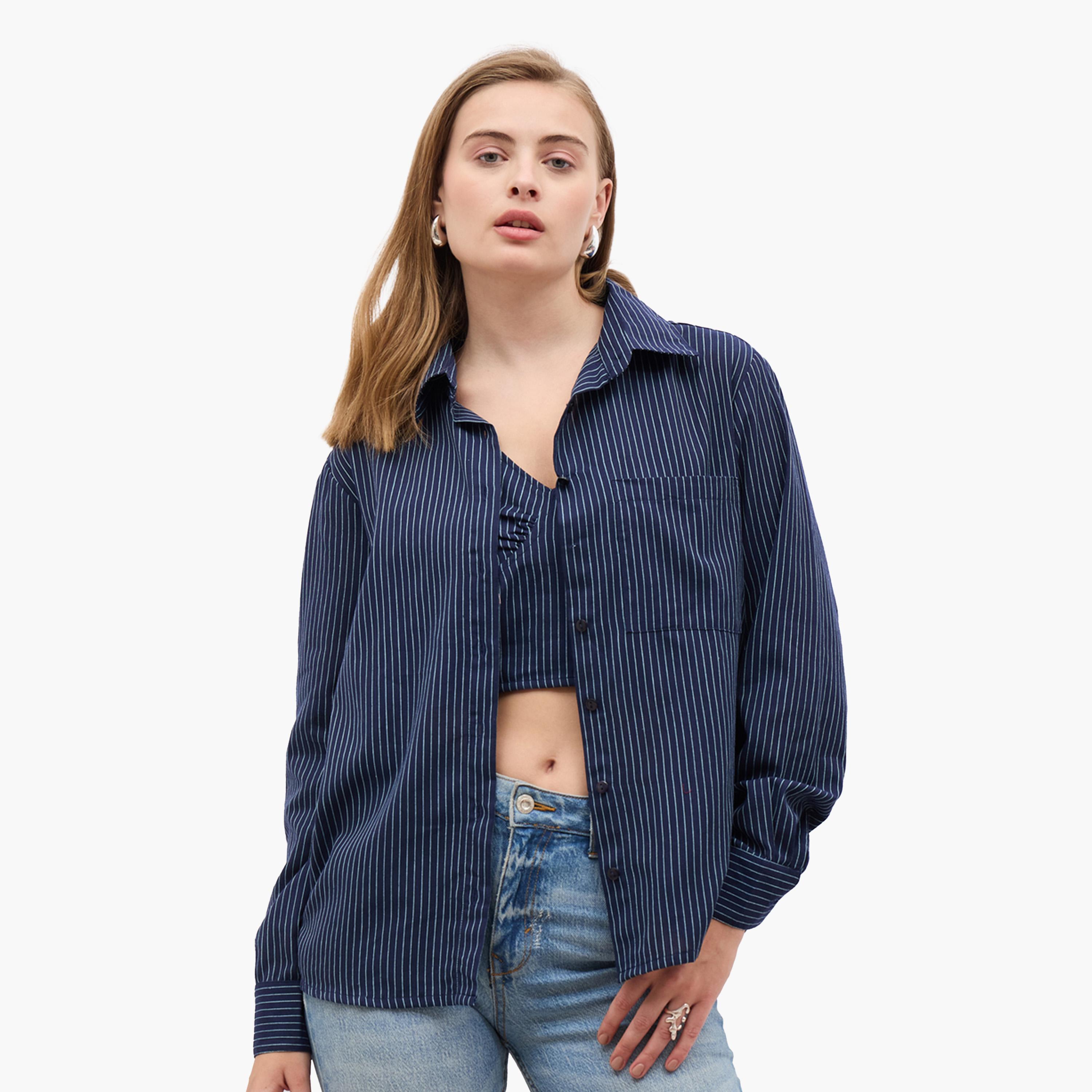 Styli Striped Regular Fit Shirt and Crop Top-women-clothing-shirtsandblouses-shirts-image-9