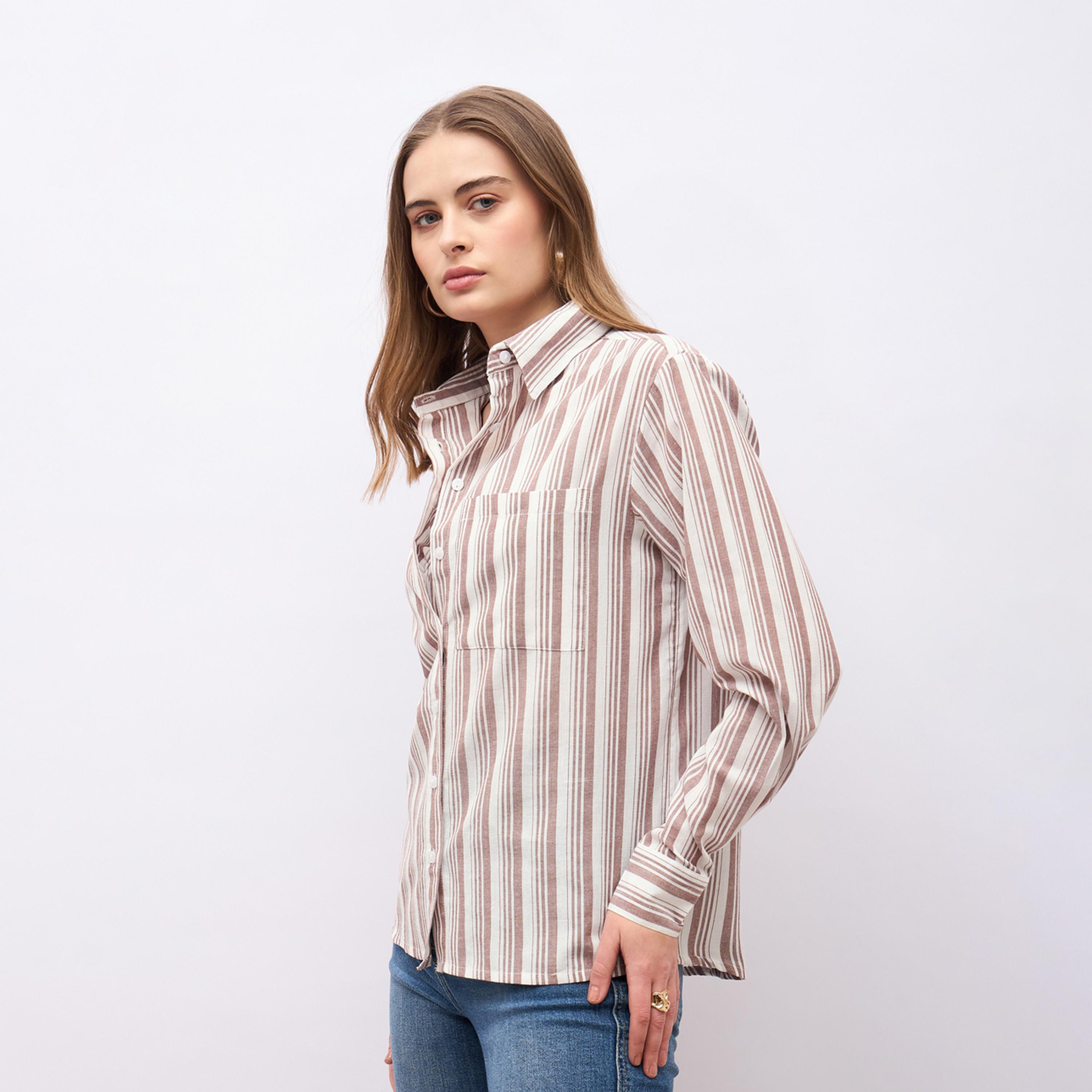 Styli Striped Spread Collar Regular Fit Shirt-women-clothing-shirtsandblouses-shirts-image-3