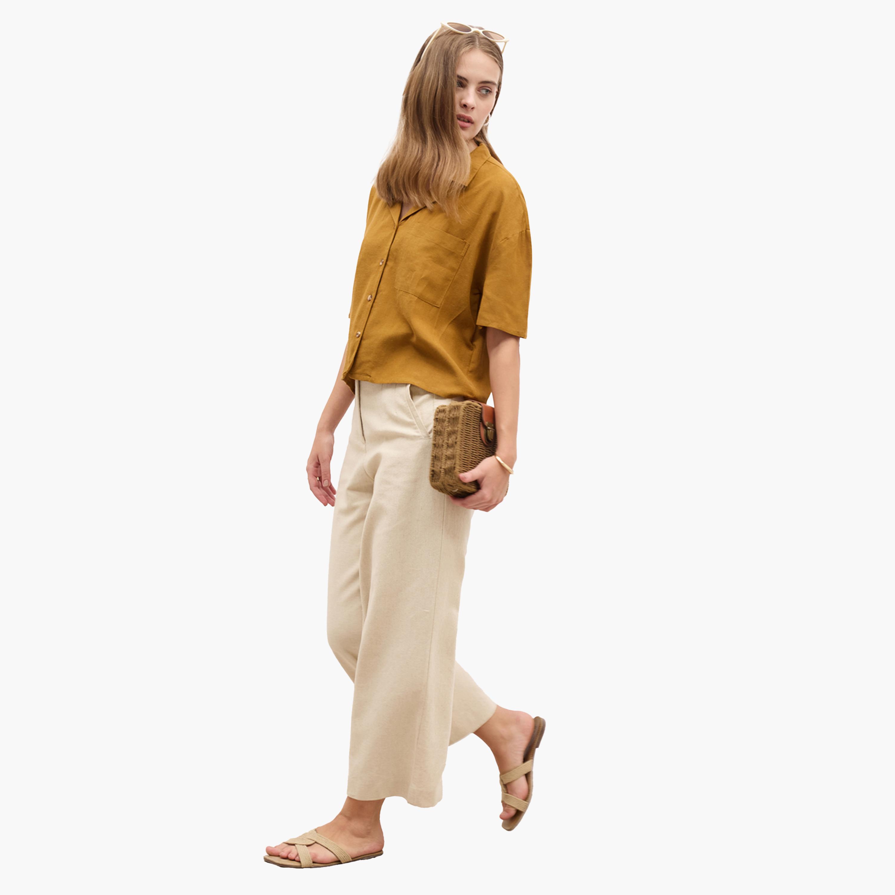 Styli Notch Label Collar Short Sleeve Shirt-women-clothing-shirtsandblouses-shirts-image-2