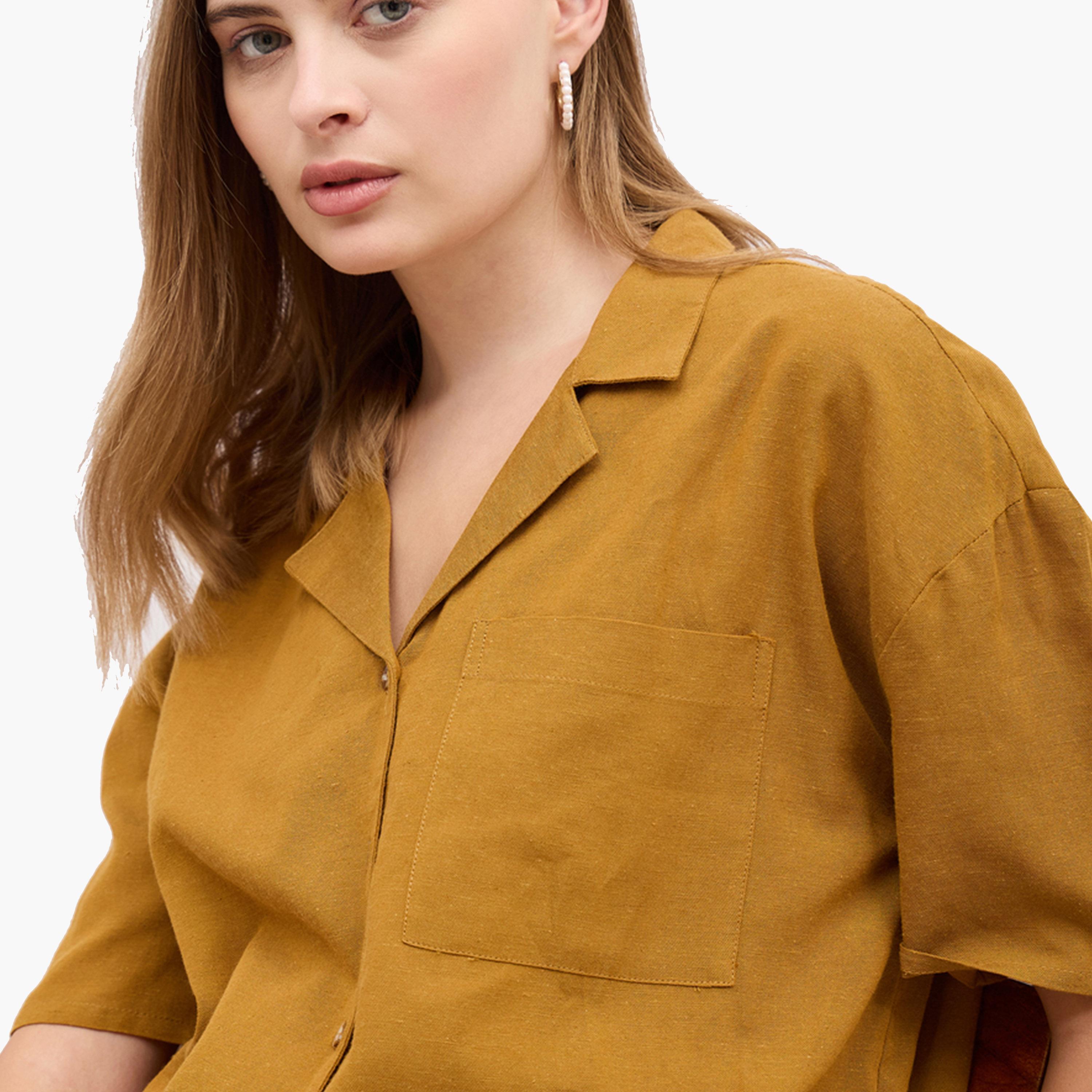 Styli Notch Label Collar Short Sleeve Shirt-women-clothing-shirtsandblouses-shirts-image-4