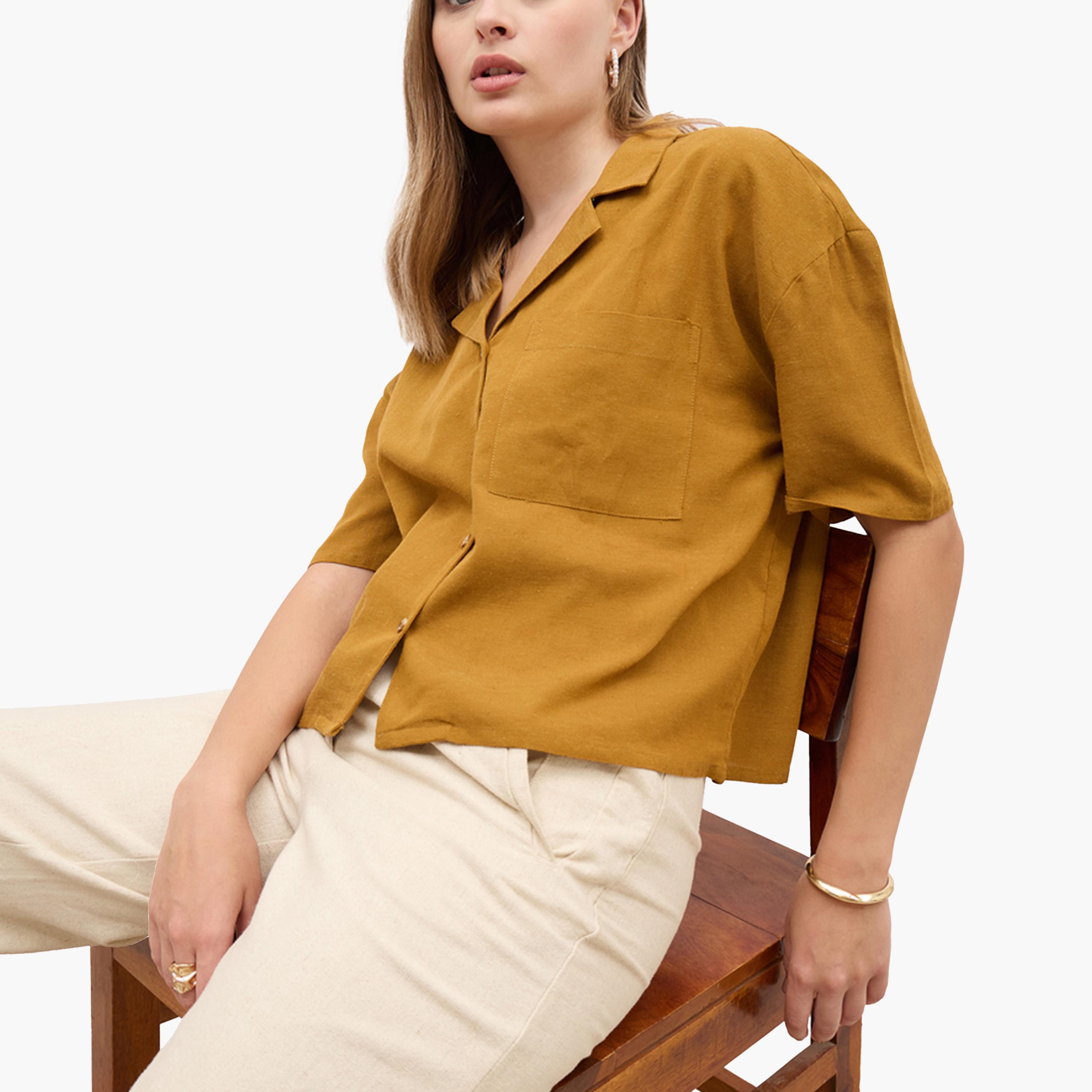 Styli Notch Label Collar Short Sleeve Shirt-women-clothing-shirtsandblouses-shirts-image-6