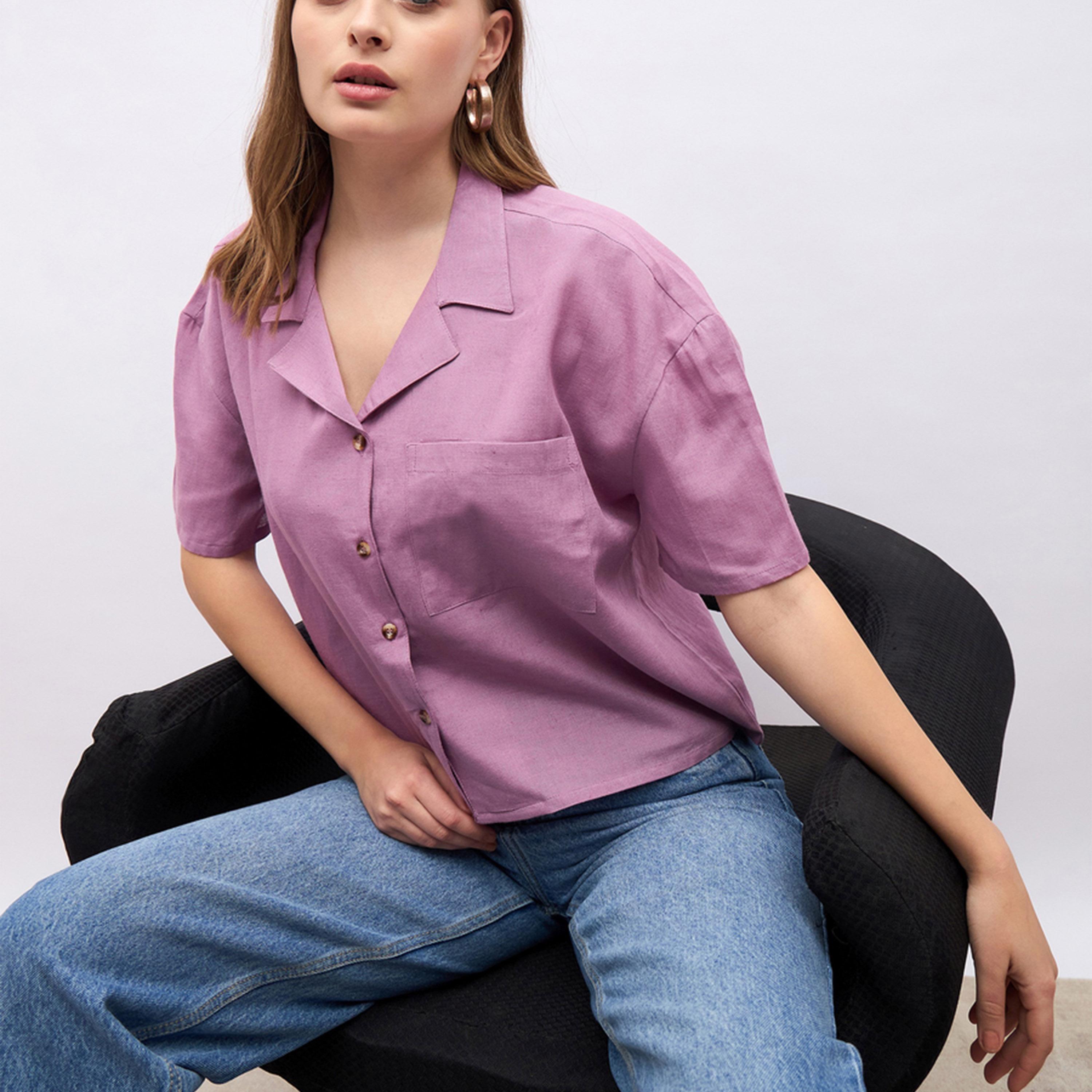 ستايلي - قميص بقصّة عادية وأزرار وياقة مدببة صغيرة-women-clothing-shirtsandblouses-shirts-image-6