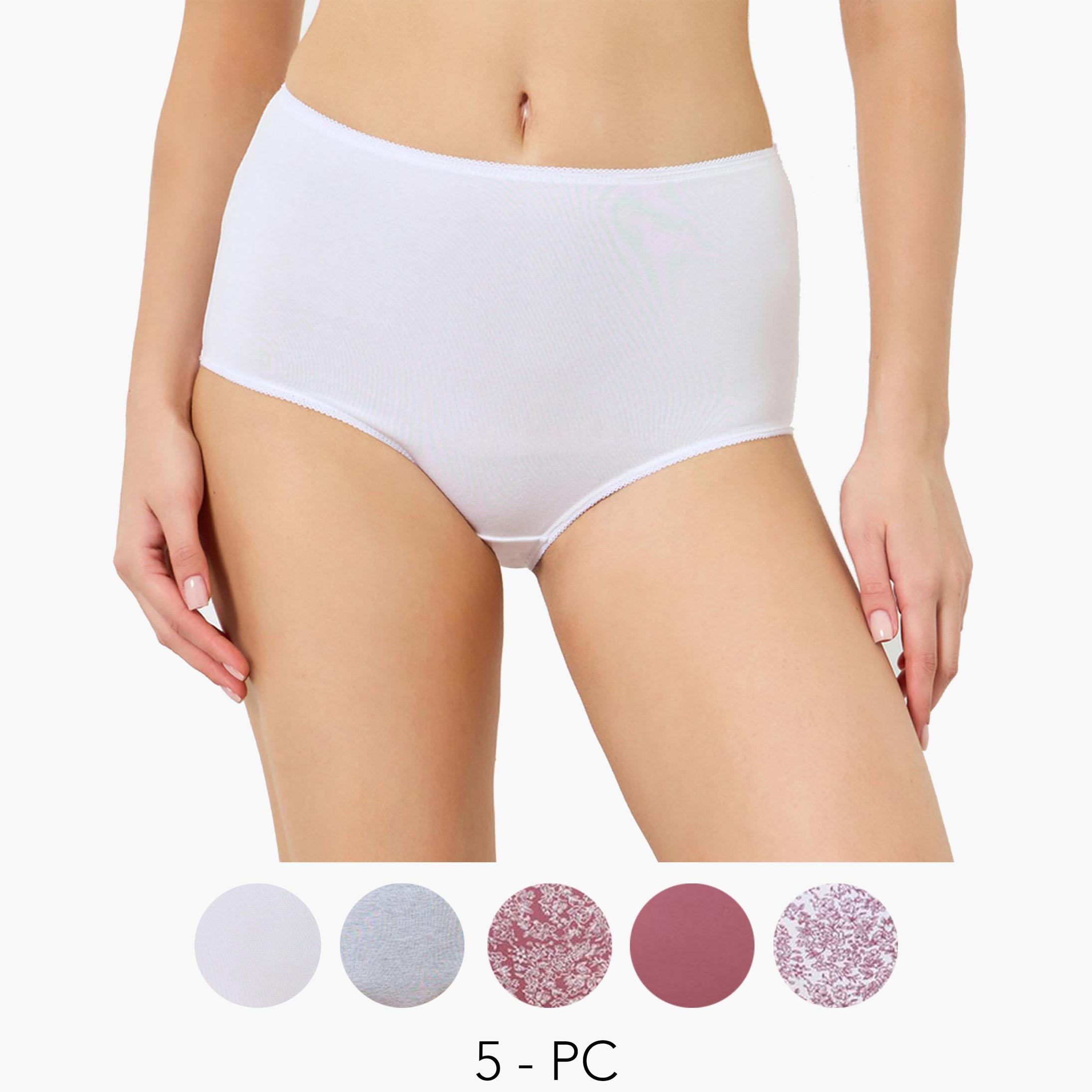 طقم سراويل داخلية قطن كاملة من 5 قطع للنساء-women-clothing-lingerie-panties-image-1