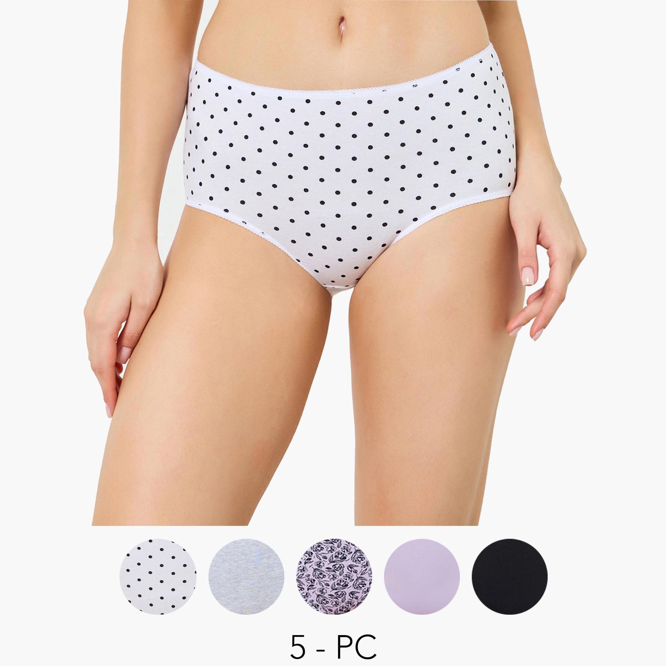طقم سراويل داخلية قطن كاملة من 5 قطع للنساء-women-clothing-lingerie-panties-image-1