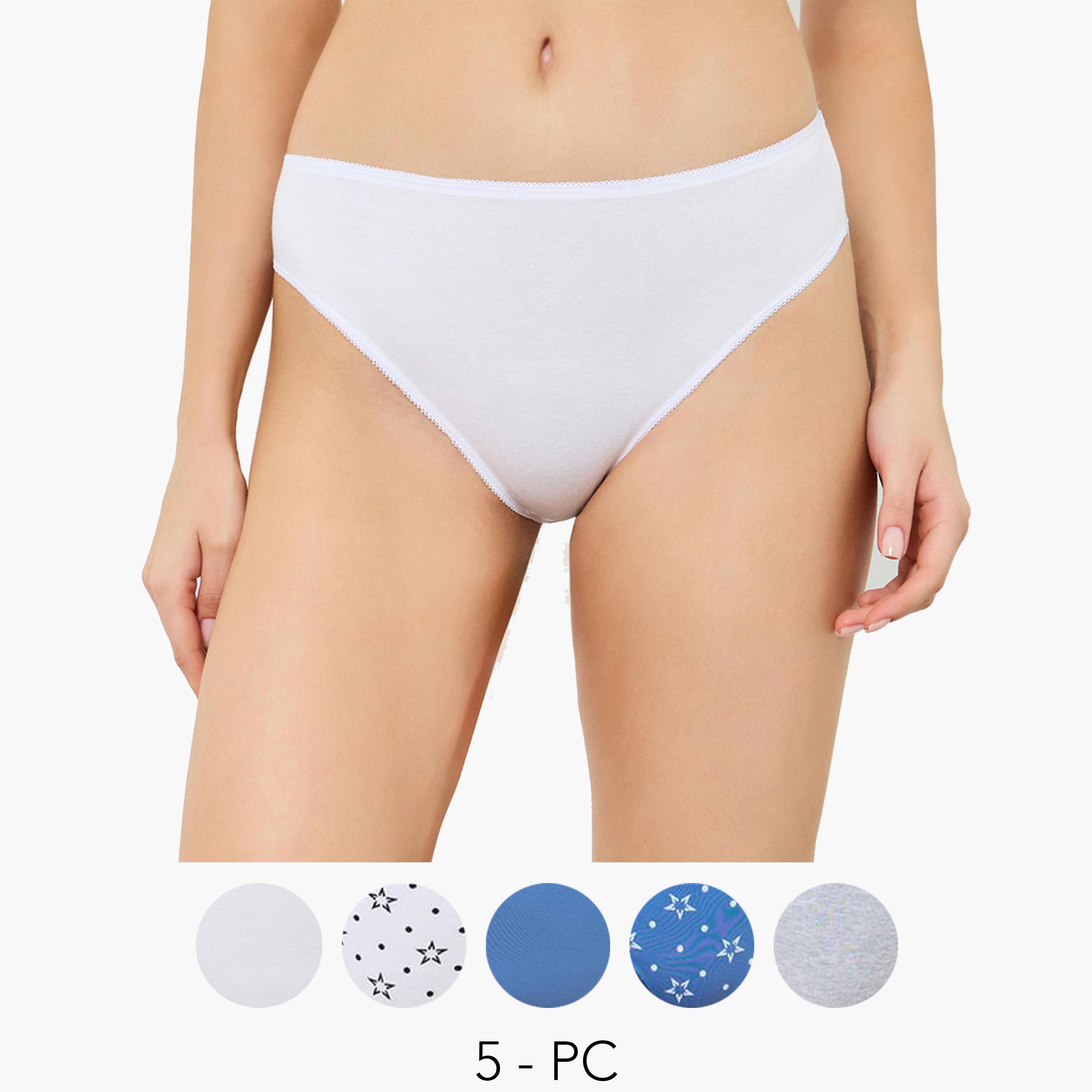 طقم سراويل داخلية قطن بفتحة ساق عالية من 5 قطع للنساء-women-clothing-lingerie-panties-image-1