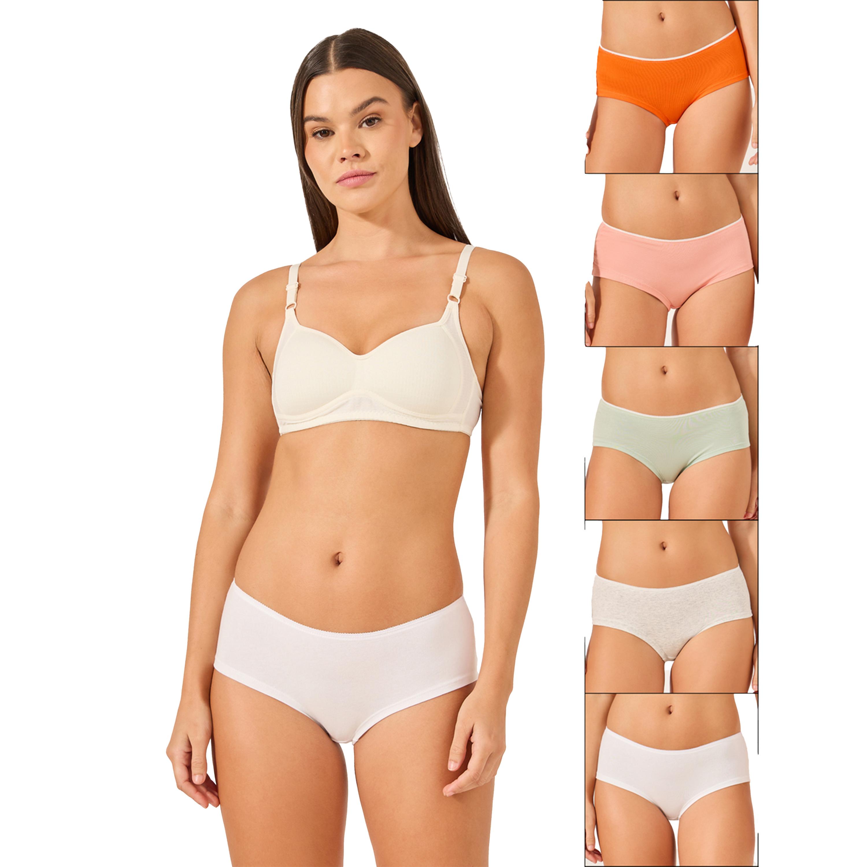 ستايلي - مجموعة من 5 قطع - سراويل داخلية قصيرة سادة بخصر مطاطي-women-clothing-lingerie-panties-image-1