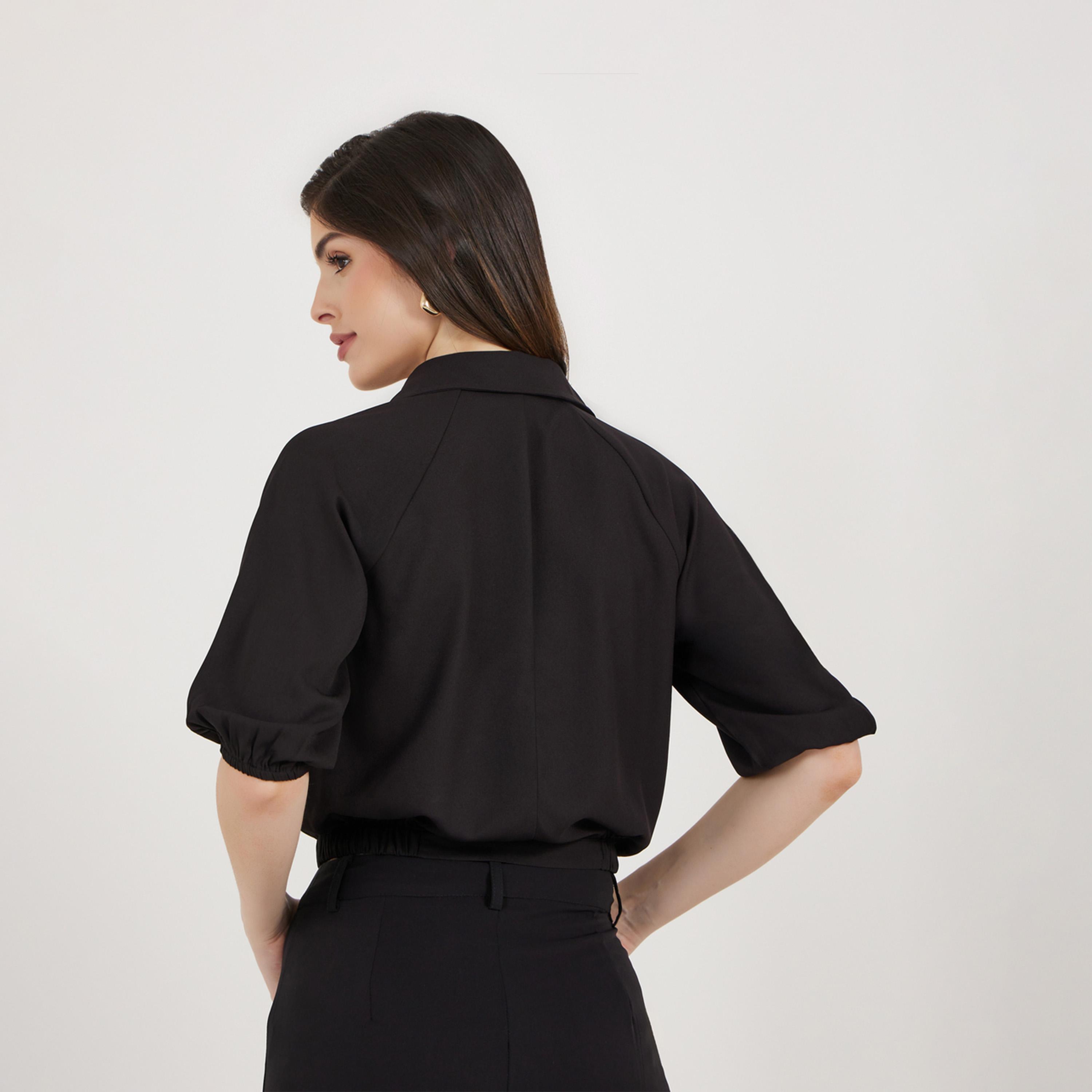 ستايلي - قميص قصير بأكمام منفوخة مع رباط وتفاصيل جيوب-women-clothing-shirtsandblouses-shirts-image-4