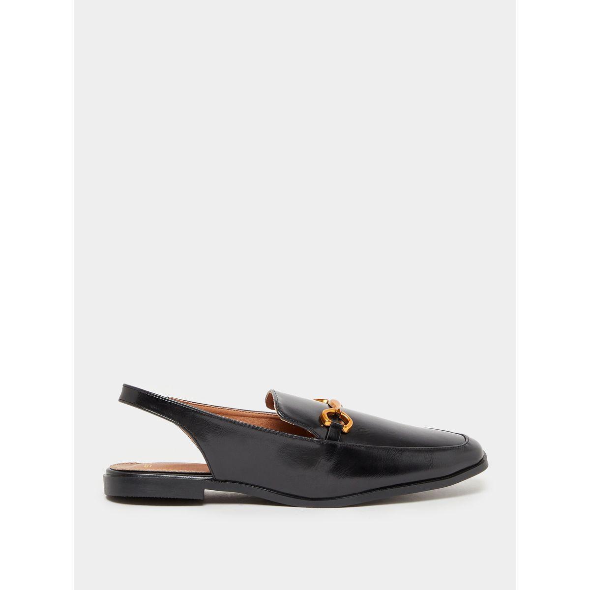 Leather Look Metal Accent Design Mules with Back Strap-women-shoes-loafersandmoccasins-image-1