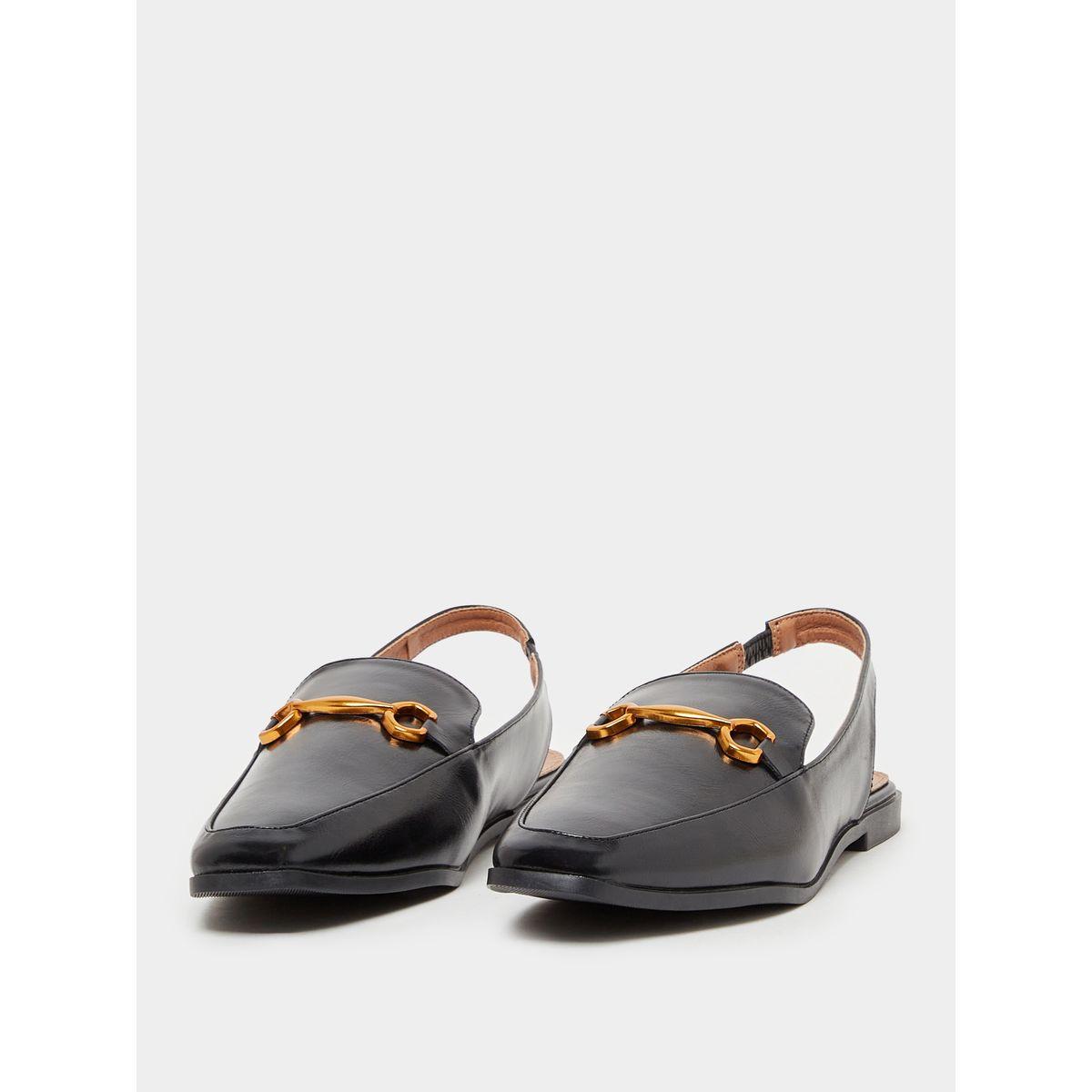 Leather Look Metal Accent Design Mules with Back Strap-women-shoes-loafersandmoccasins-image-2