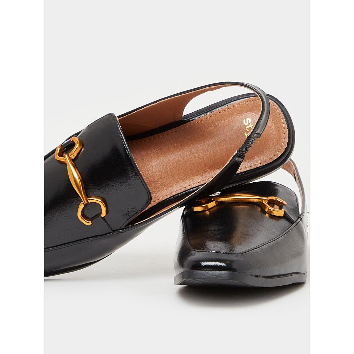 Leather Look Metal Accent Design Mules with Back Strap-women-shoes-loafersandmoccasins-image-3