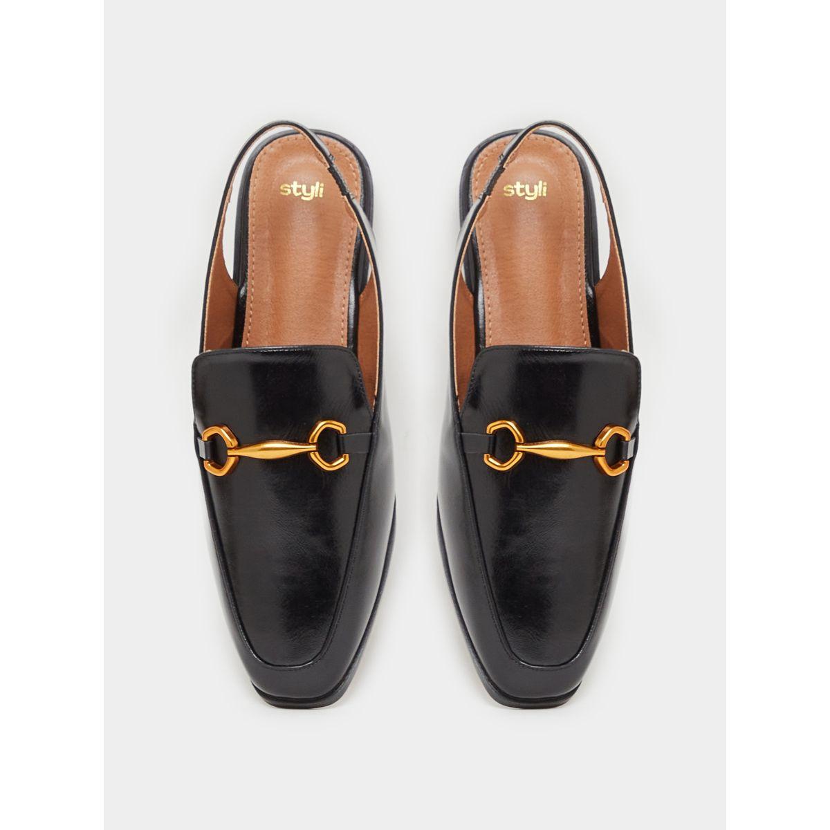 Leather Look Metal Accent Design Mules with Back Strap-women-shoes-loafersandmoccasins-image-5