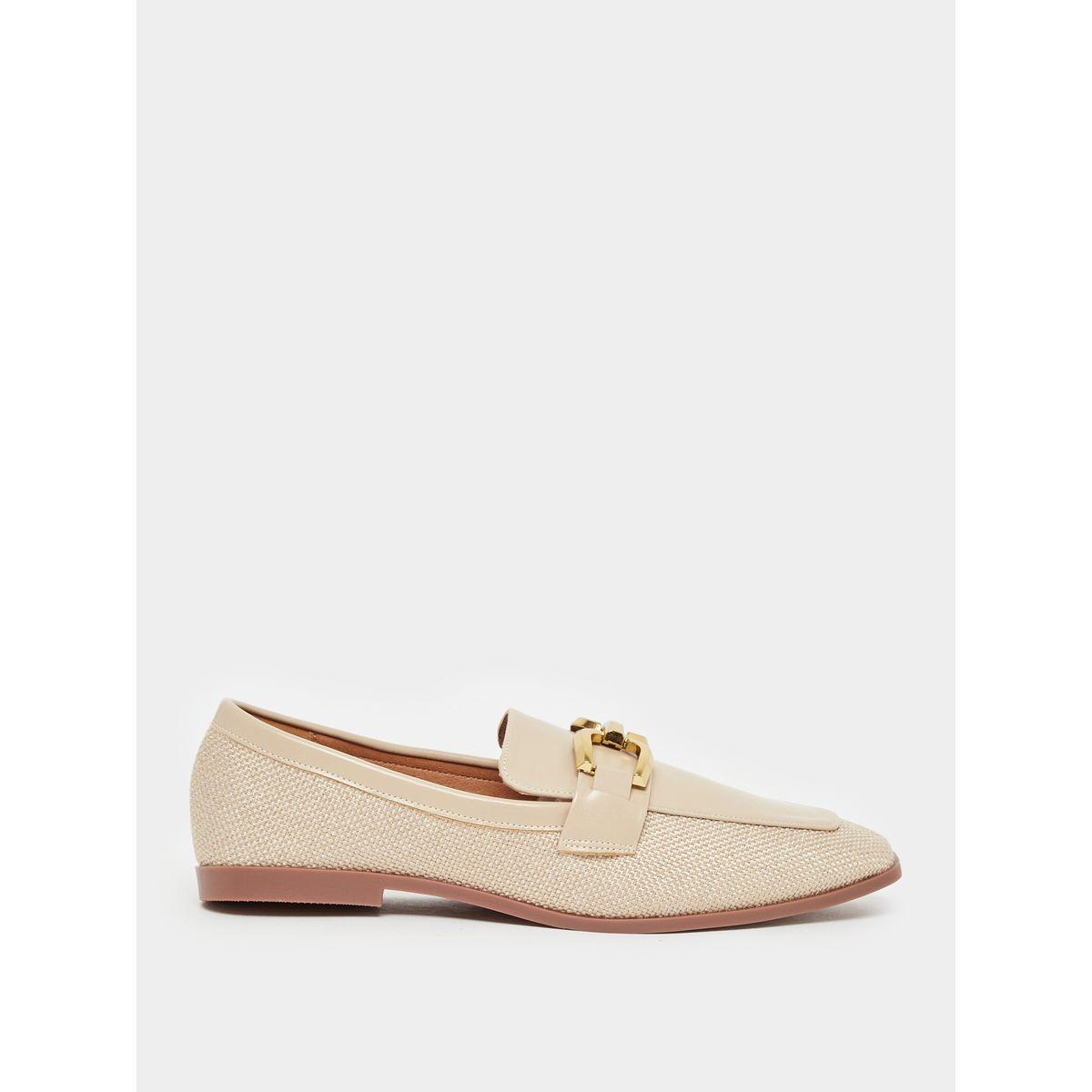 Metal Buckle Design Textured Loafers-women-shoes-flats-loafers-image-2