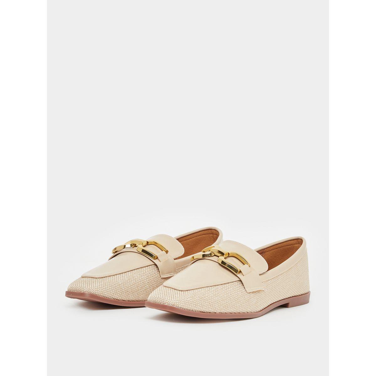 Metal Buckle Design Textured Loafers-women-shoes-flats-loafers-image-3