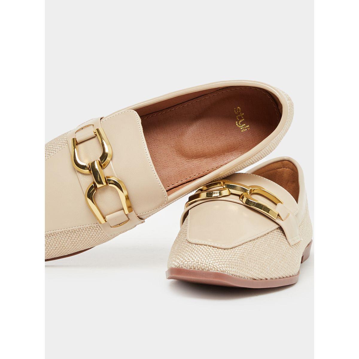 Metal Buckle Design Textured Loafers-women-shoes-flats-loafers-image-4