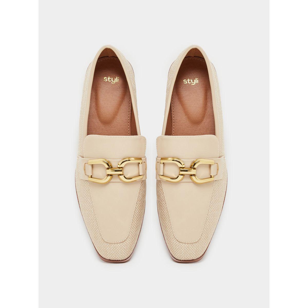 Metal Buckle Design Textured Loafers-women-shoes-flats-loafers-image-6