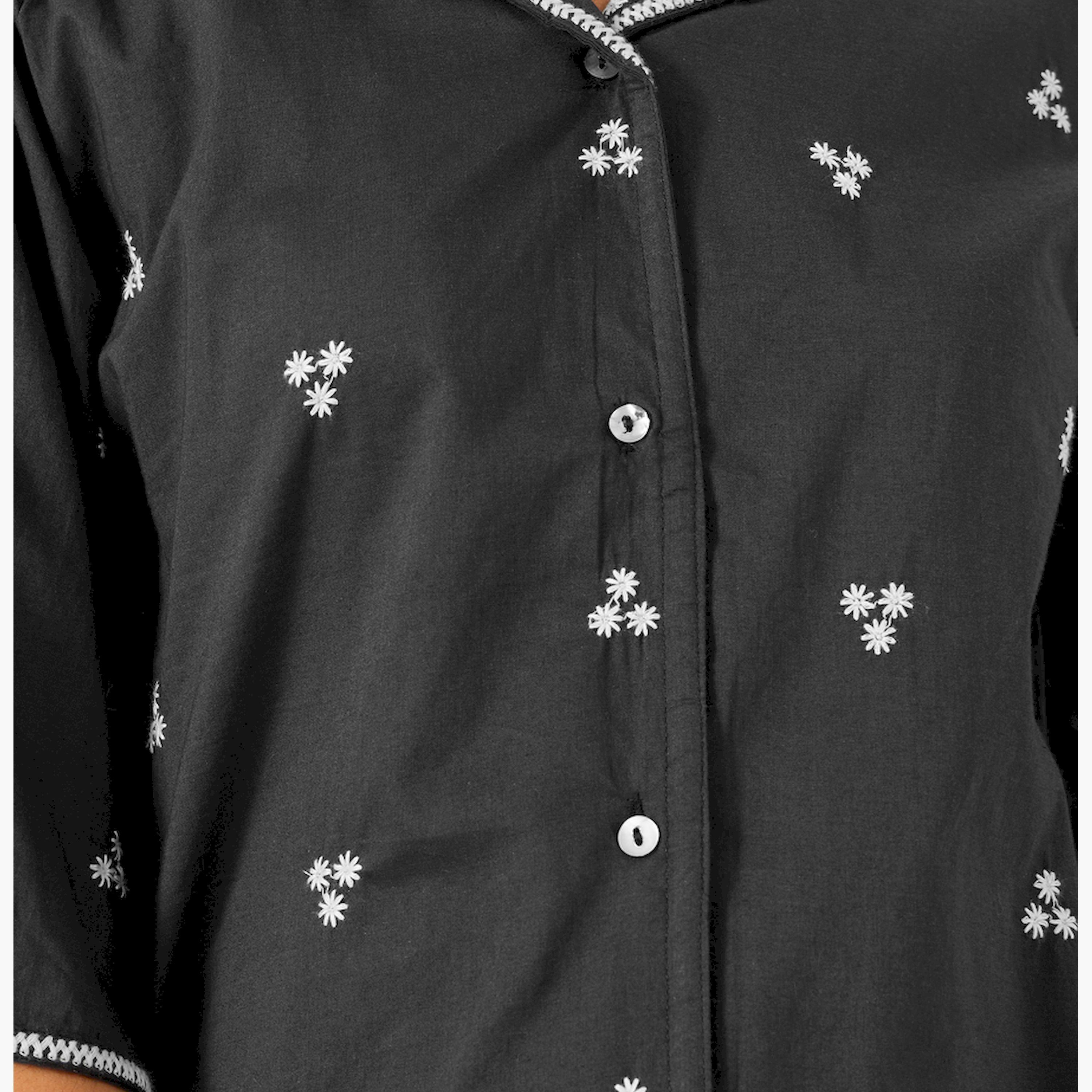 Styli Embroidered Notch Lapel Buttoned Top with Flared Sleeves-women-clothing-shirtsandblouses-blouses-image-4