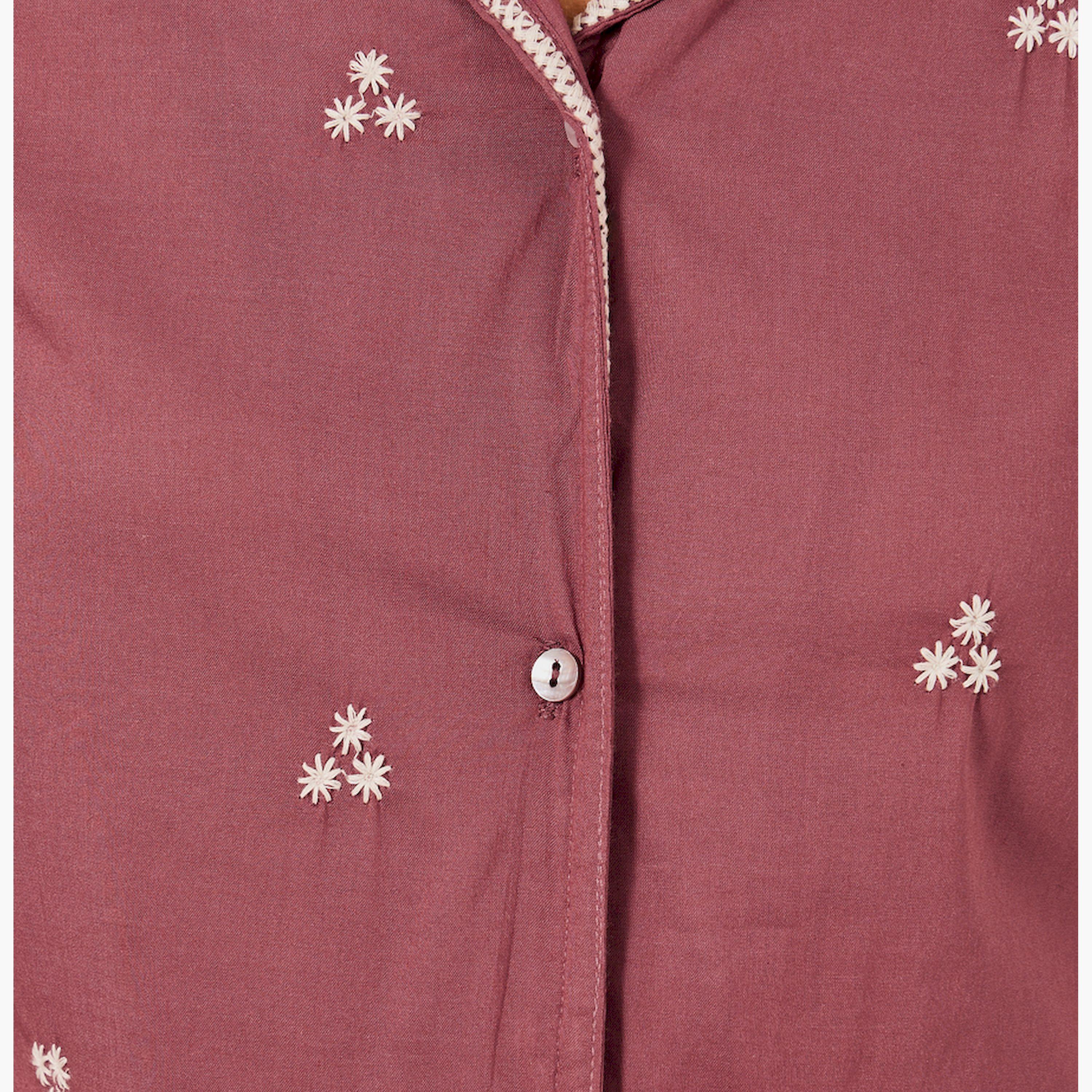 Styli Embroidered Notch Lapel Buttoned Top with Flared Sleeves-women-clothing-shirtsandblouses-blouses-image-4