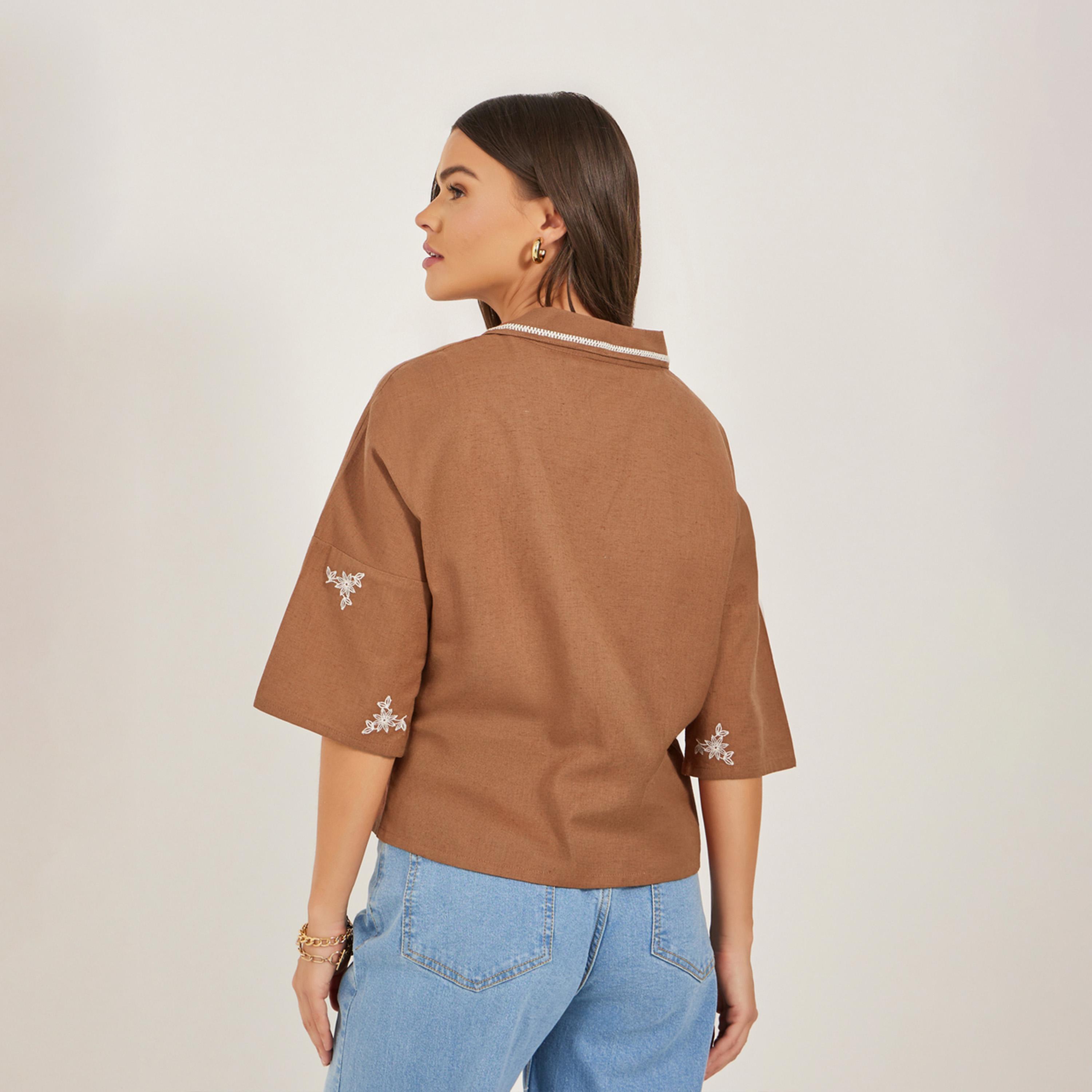 Styli Embroidered Notch Label Neck Regular Fit Top-women-clothing-shirtsandblouses-blouses-image-5