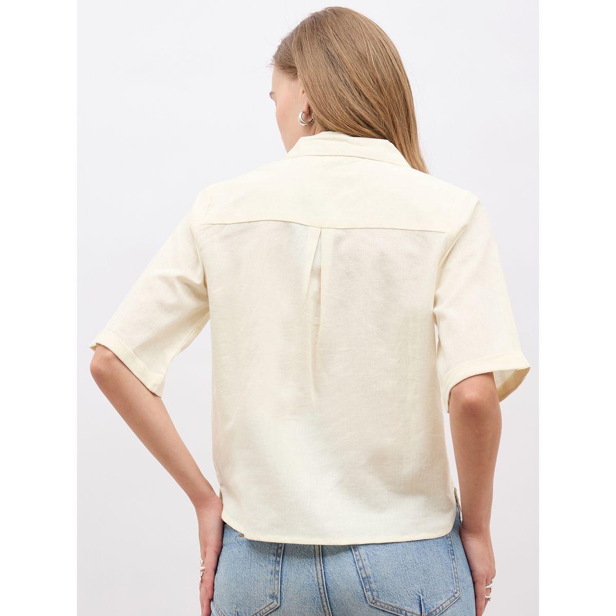 Styli Schiffli Notch Lapel Short Sleeve Regular Fit Shirt-women-clothing-shirtsandblouses-shirts-image-5
