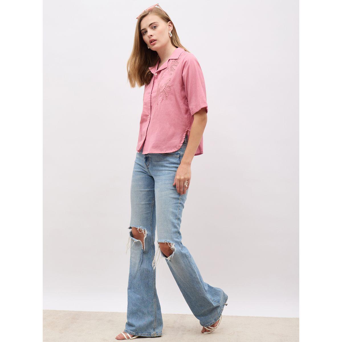بلوزة بنسيج شيفلي وقصة عادية-women-clothing-shirtsandblouses-shirts-image-1