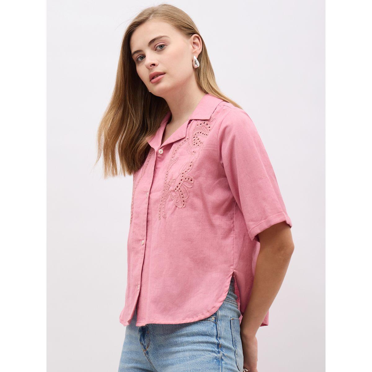 بلوزة بنسيج شيفلي وقصة عادية-women-clothing-shirtsandblouses-shirts-image-3