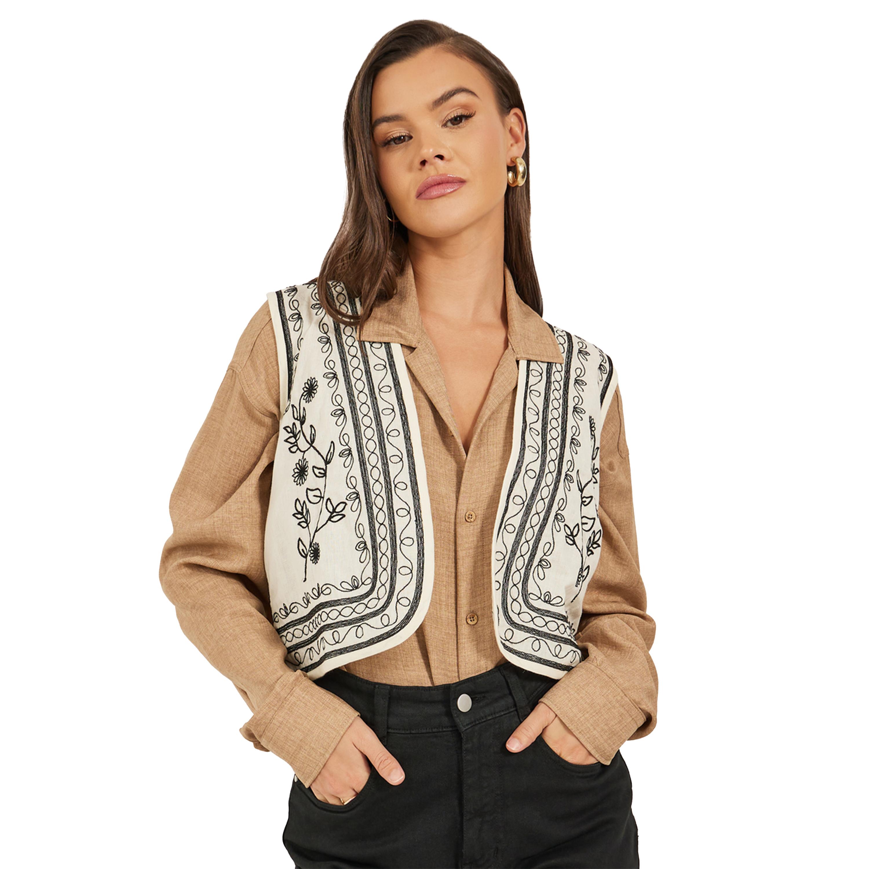 ستايلي - بلوزة مطرزة بياقة V-women-clothing-shirtsandblouses-blouses-image-1