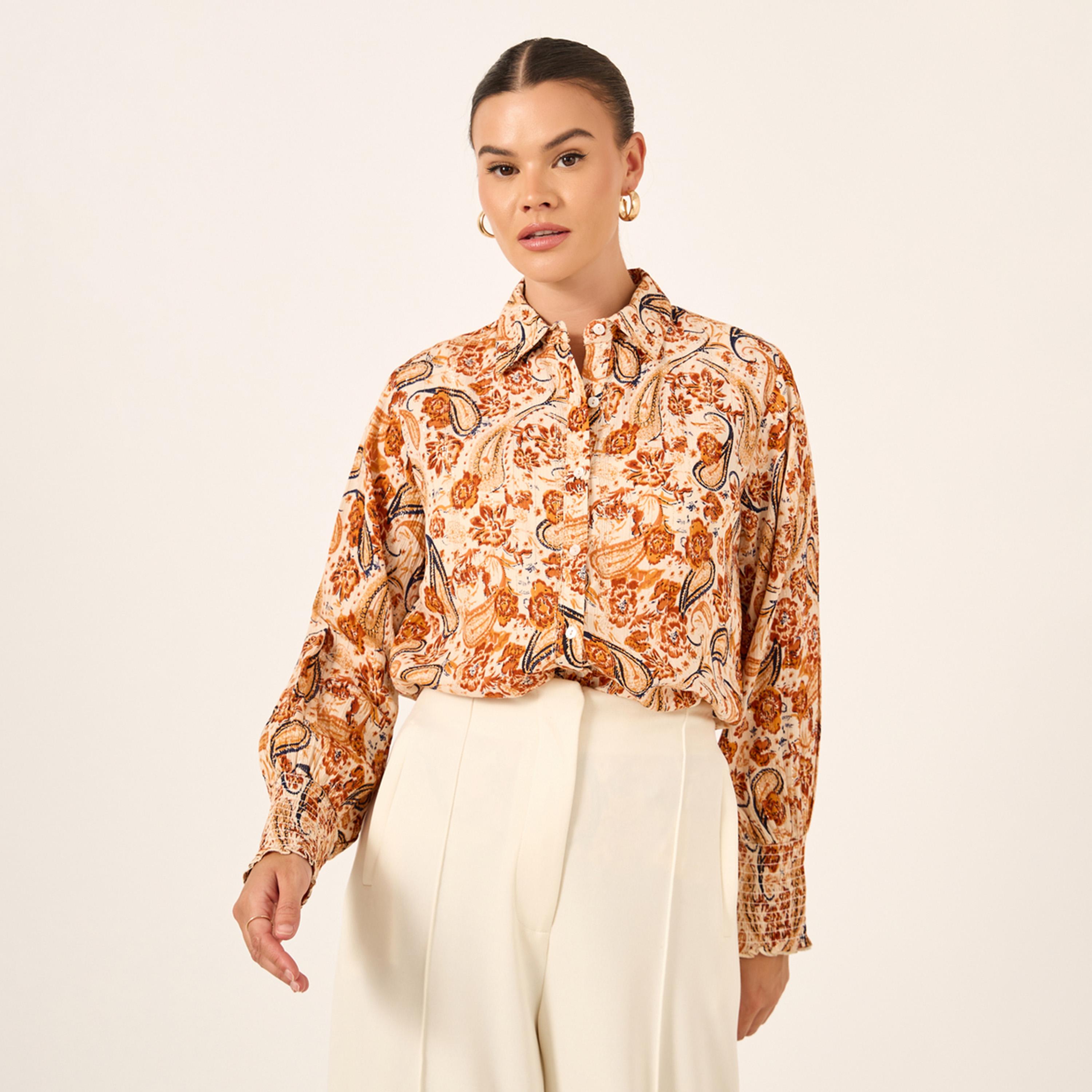ستايلي - قميص بقصّة عادية وأكمام مطوية بطبعة بيزلي-women-clothing-shirtsandblouses-shirts-image-3