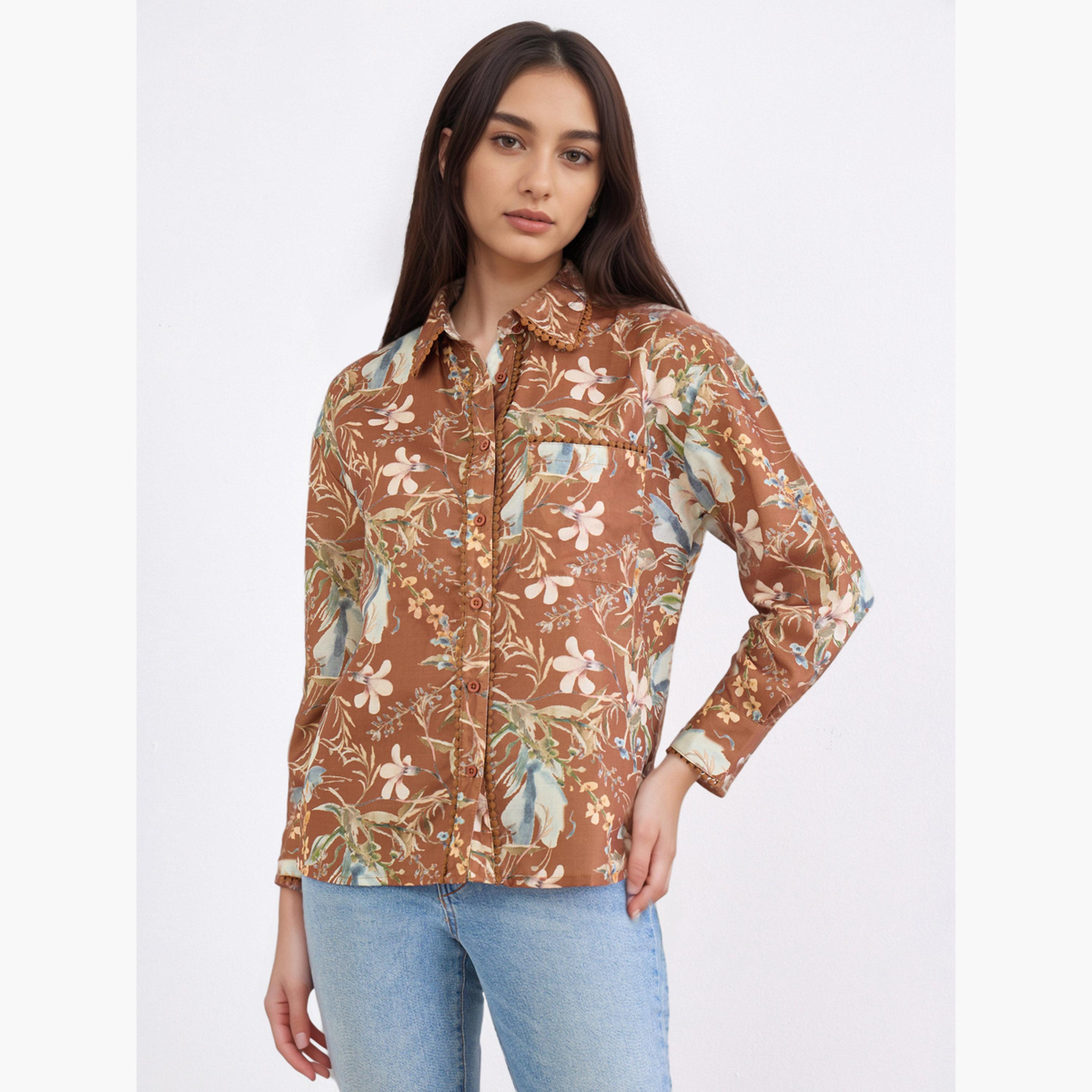 Styli Women Floral Print Brown Shirt-women-clothing-shirtsandblouses-shirts-image-1