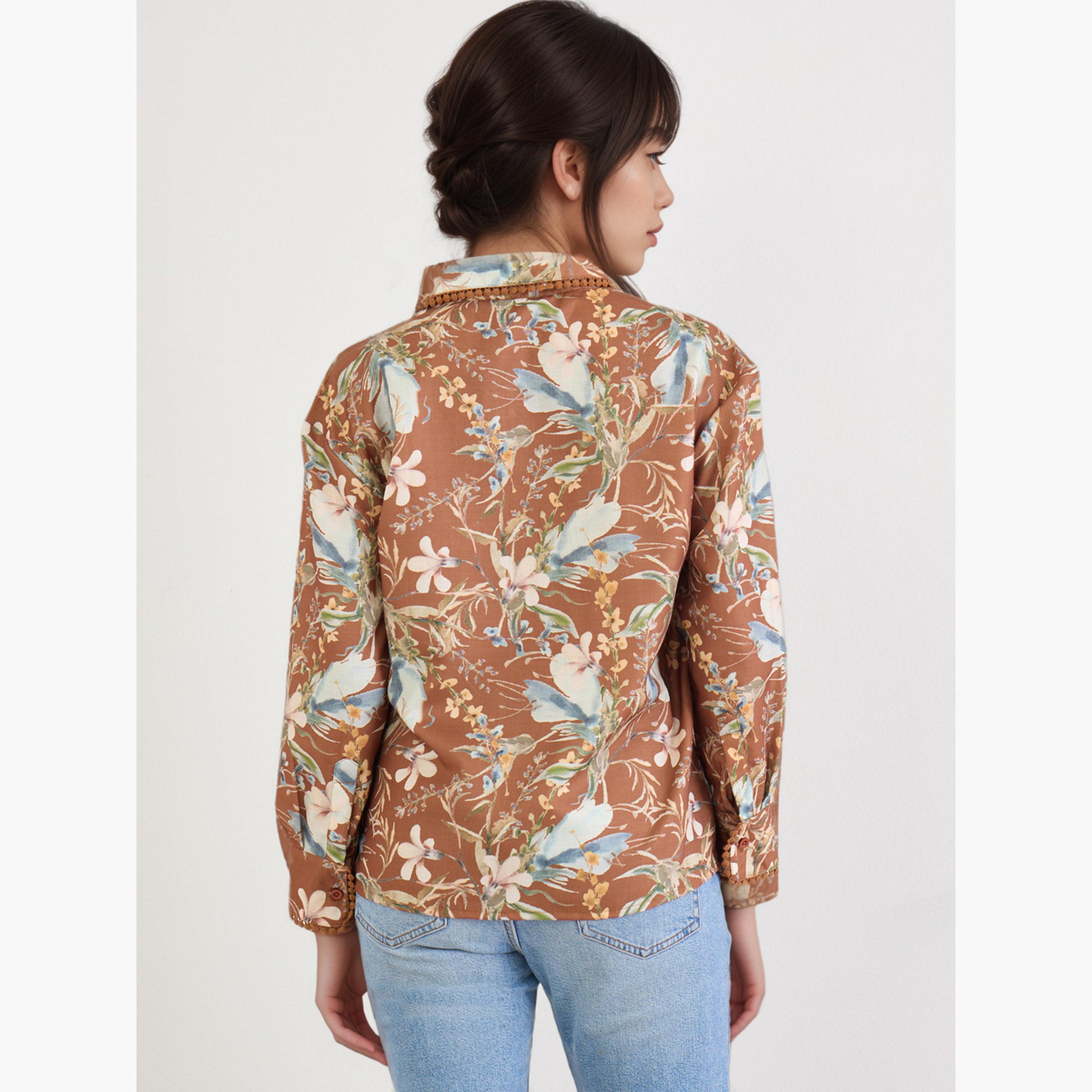 Styli Women Floral Print Brown Shirt-women-clothing-shirtsandblouses-shirts-image-4
