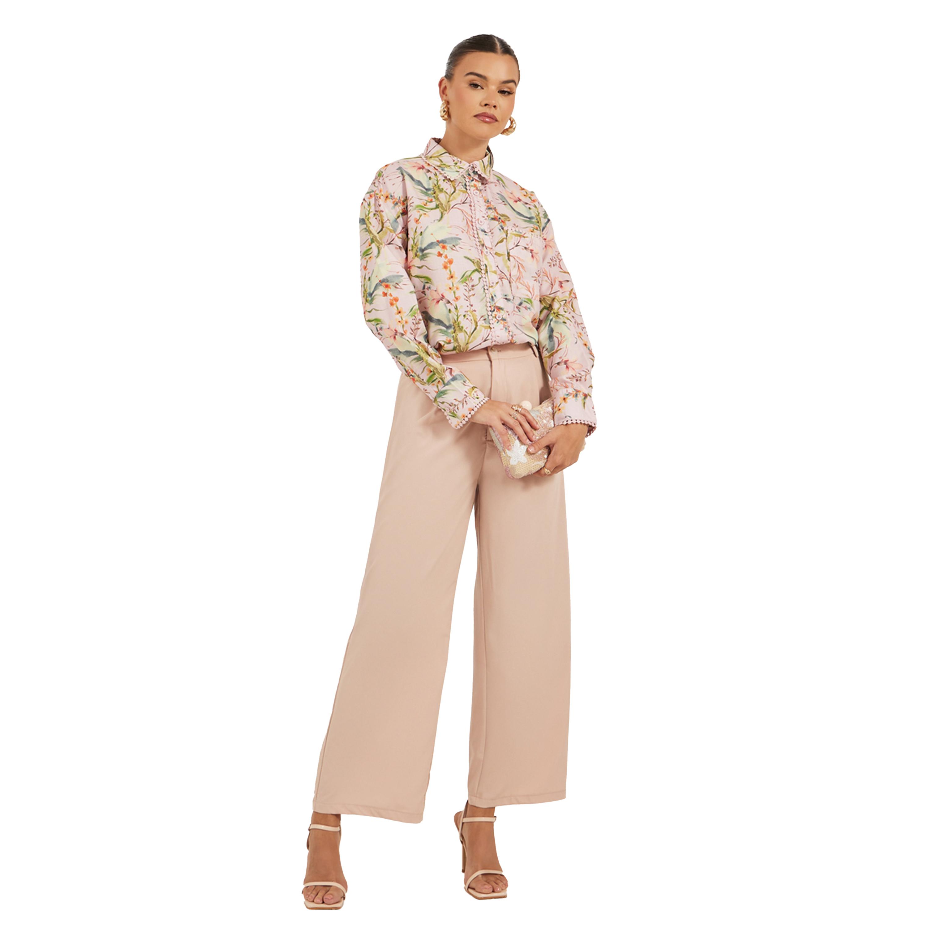 Styli Floral Print Lace Trim Spread Collar Shirt-women-clothing-shirtsandblouses-shirts-image-1