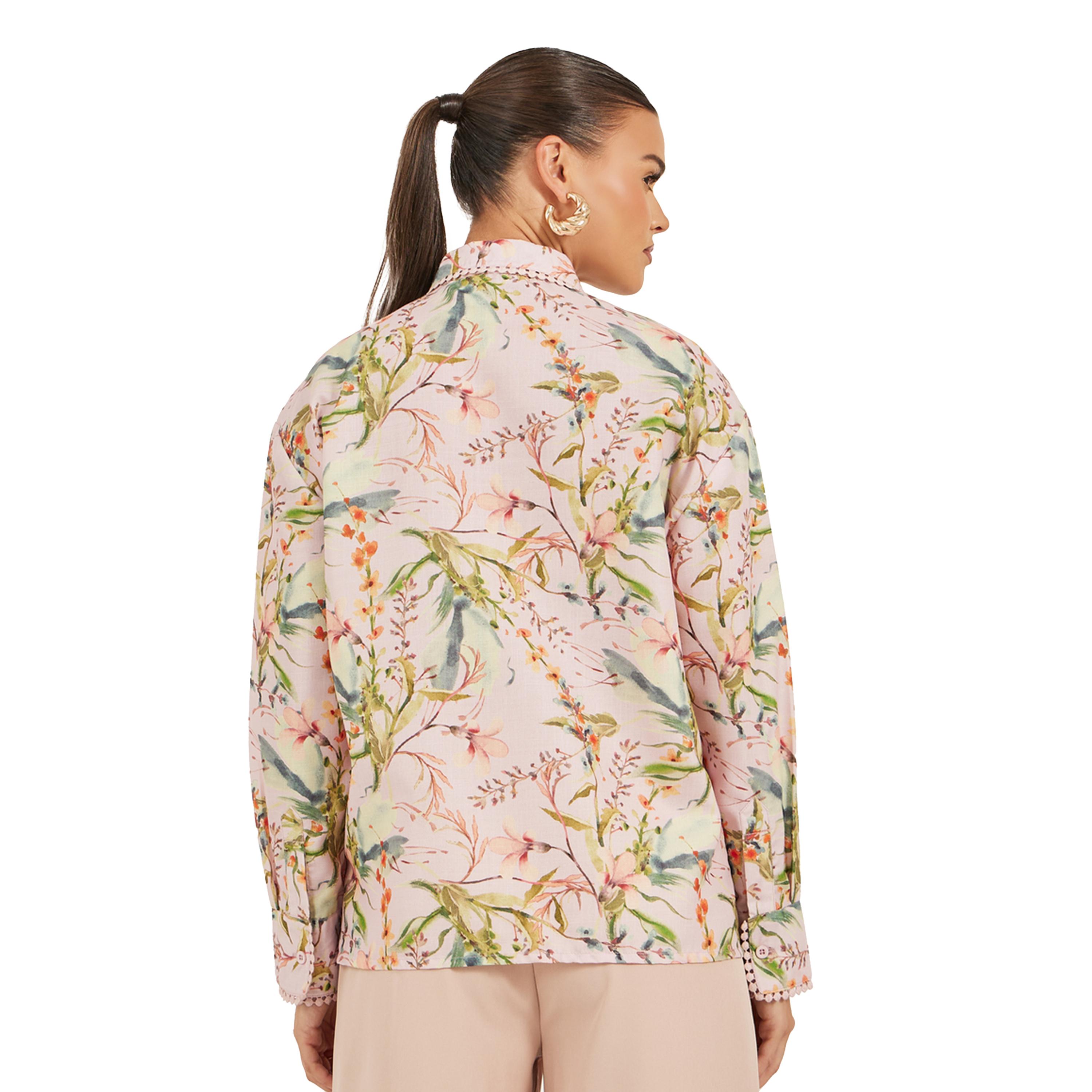 Styli Floral Print Lace Trim Spread Collar Shirt-women-clothing-shirtsandblouses-shirts-image-5
