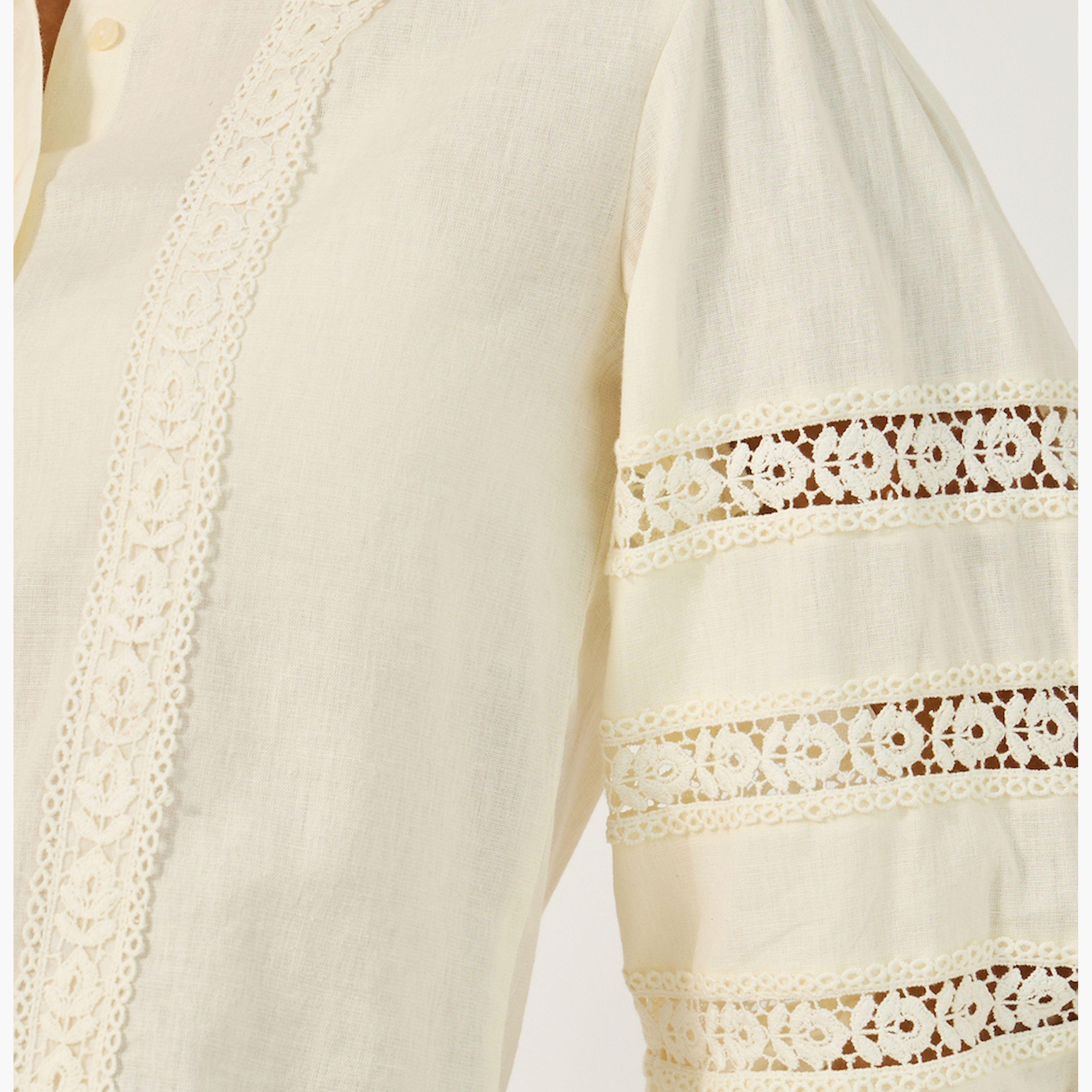 Styli Lace Insert Cuffed Sleeves Buttoned Top-women-clothing-shirtsandblouses-blouses-image-4