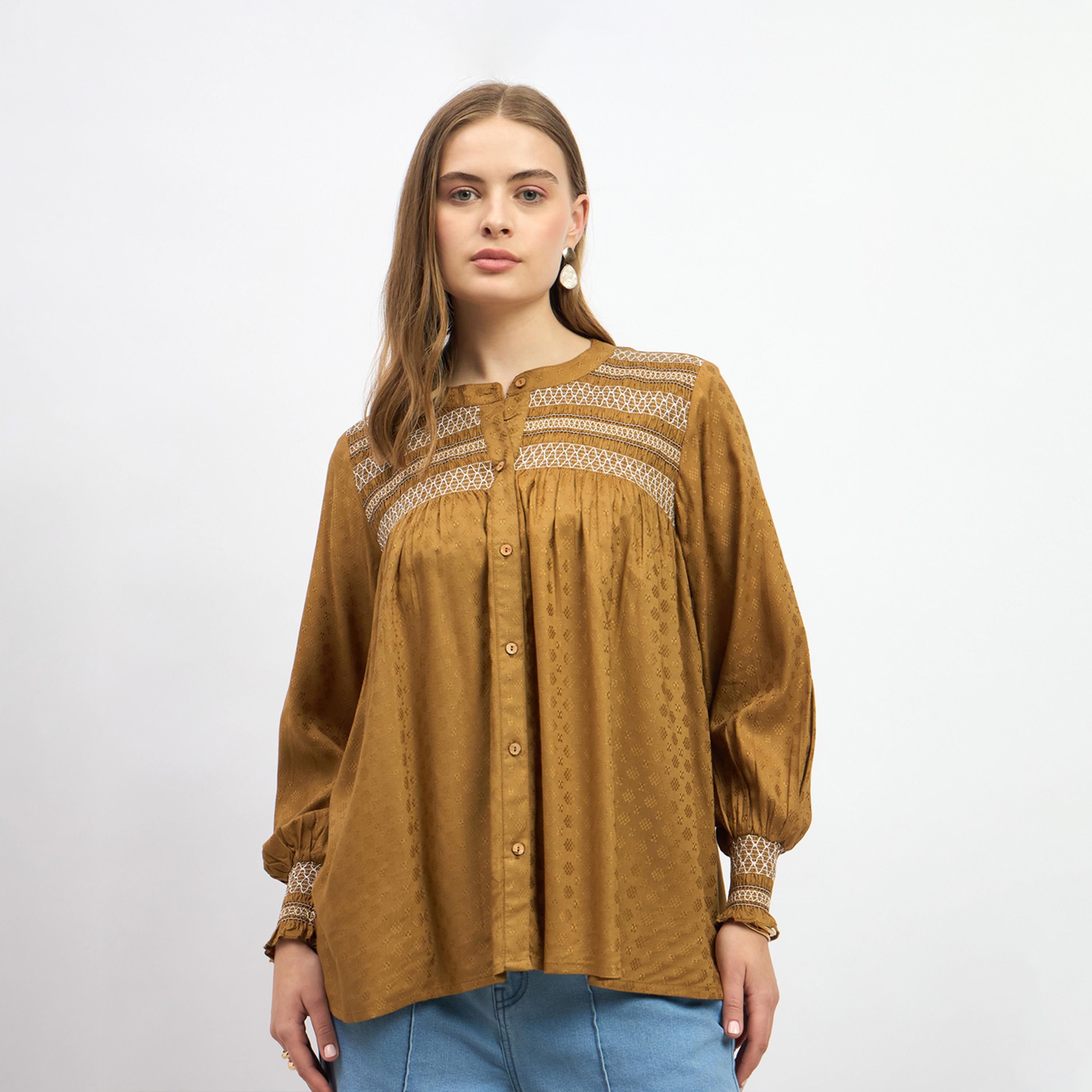 Styli Embroidered Balloon Sleeve Smocked Detail Top-women-clothing-shirtsandblouses-blouses-image-2