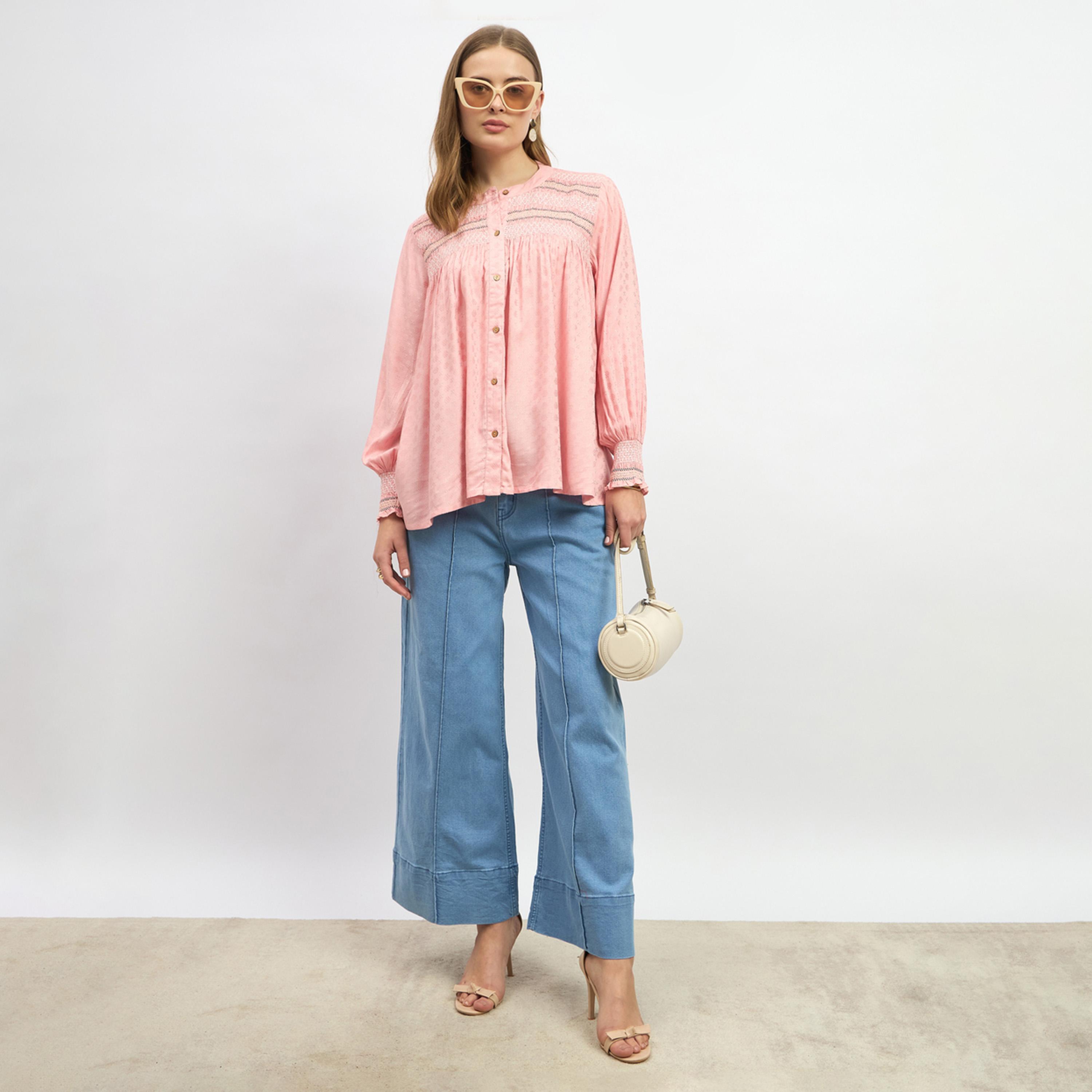 Styli Embroidered Balloon Sleeve Smocked Detail Top-women-clothing-shirtsandblouses-blouses-image-1
