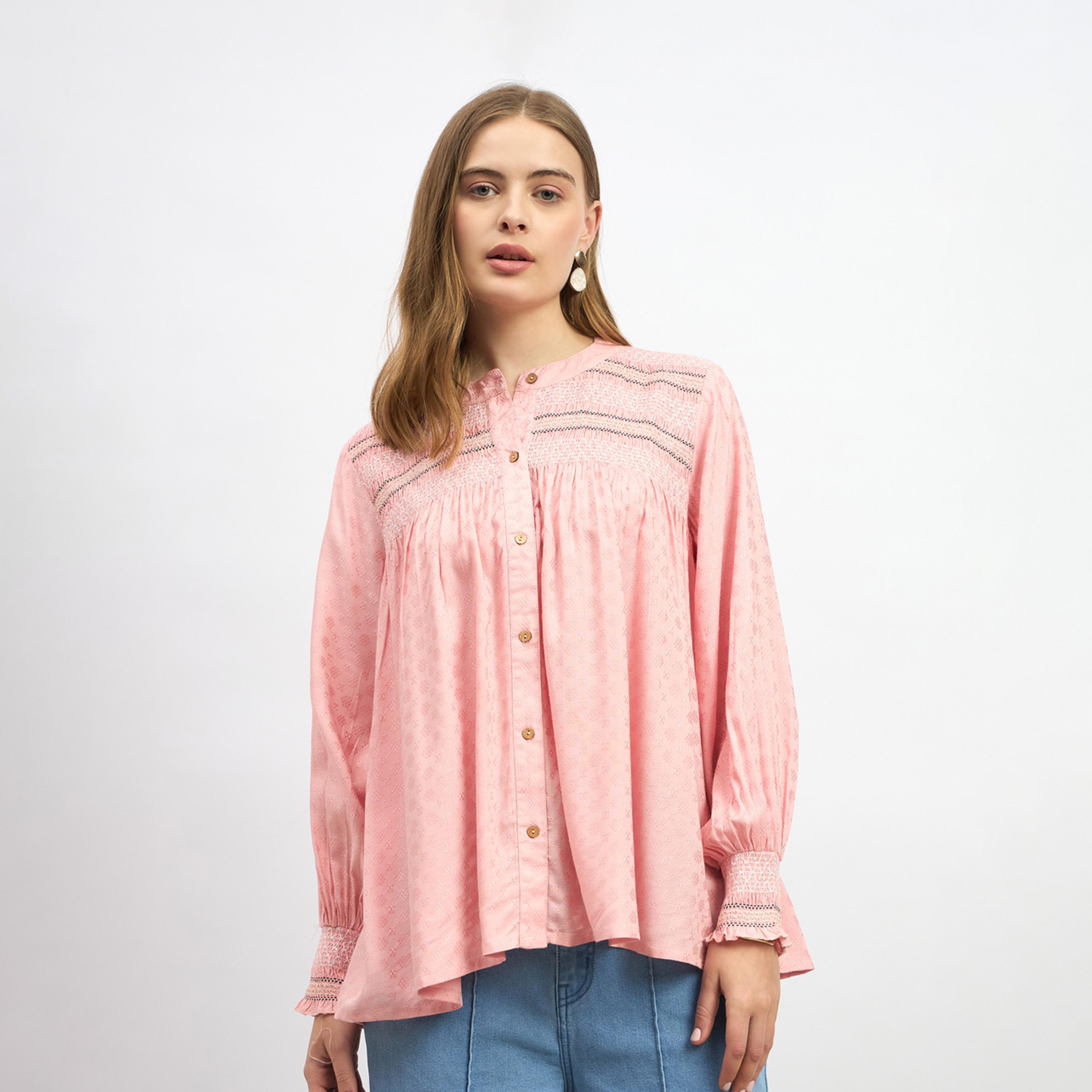 ستايلي - بلوزة بأكمام منفوخة مطرزة بتفاصيل مجمعة-women-clothing-shirtsandblouses-blouses-image-2