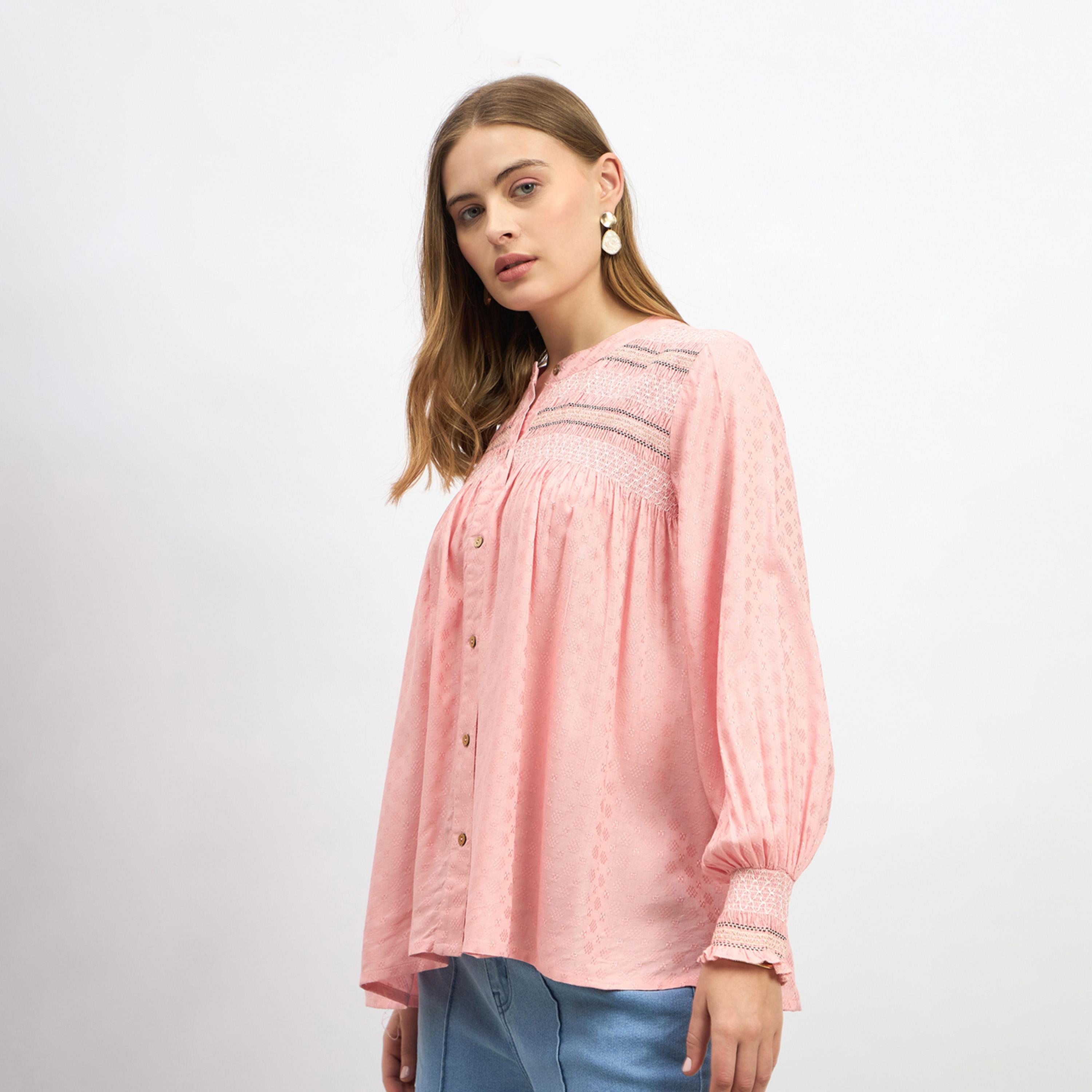 ستايلي - بلوزة بأكمام منفوخة مطرزة بتفاصيل مجمعة-women-clothing-shirtsandblouses-blouses-image-3