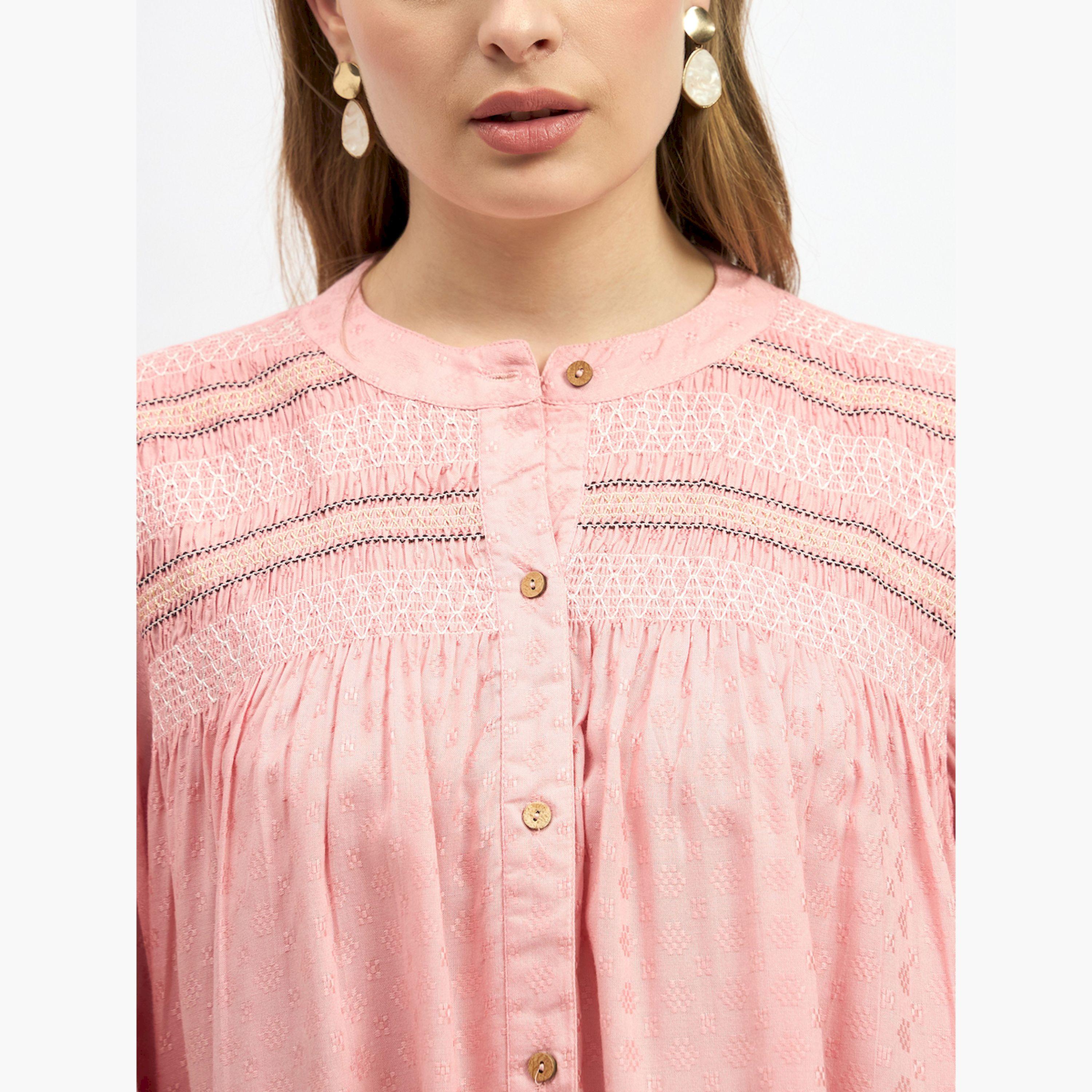ستايلي - بلوزة بأكمام منفوخة مطرزة بتفاصيل مجمعة-women-clothing-shirtsandblouses-blouses-image-4