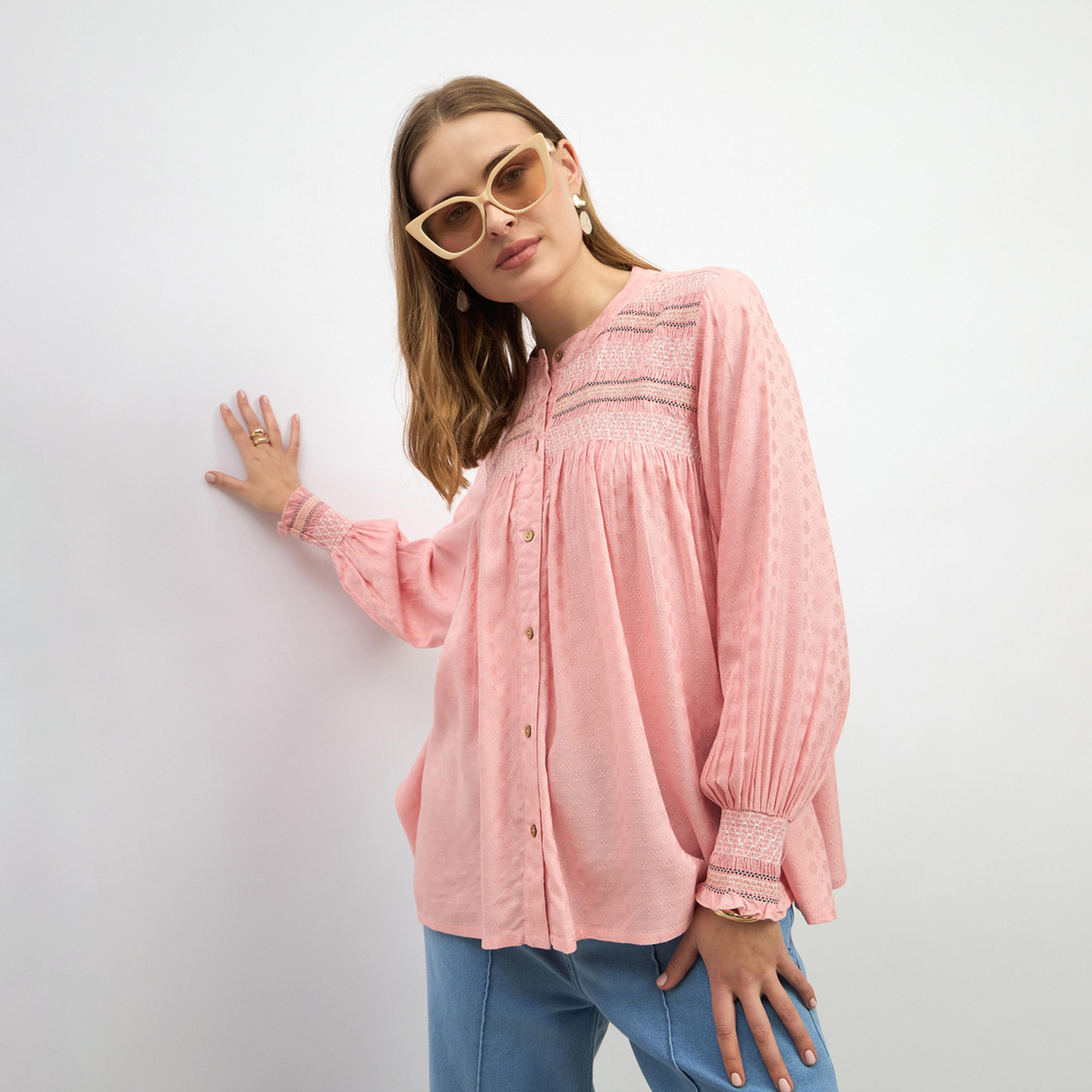 Styli Embroidered Balloon Sleeve Smocked Detail Top-women-clothing-shirtsandblouses-blouses-image-6