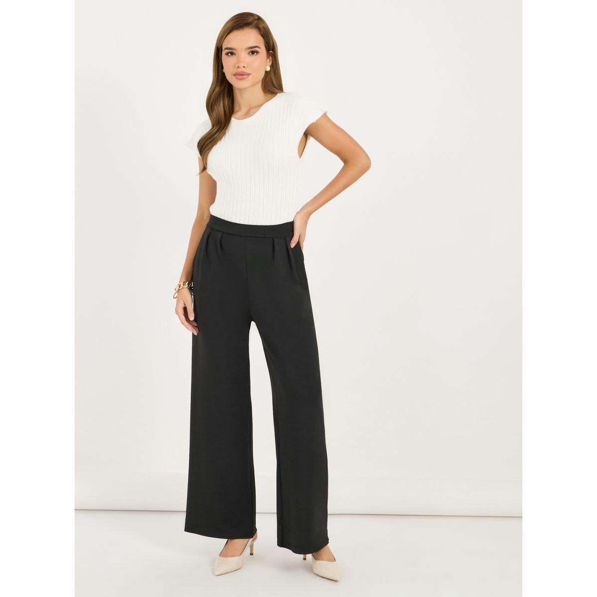 Styli High Rise Pleat Front Detail Wide Leg Trousers-women-clothing-bottoms-trousers-image-1