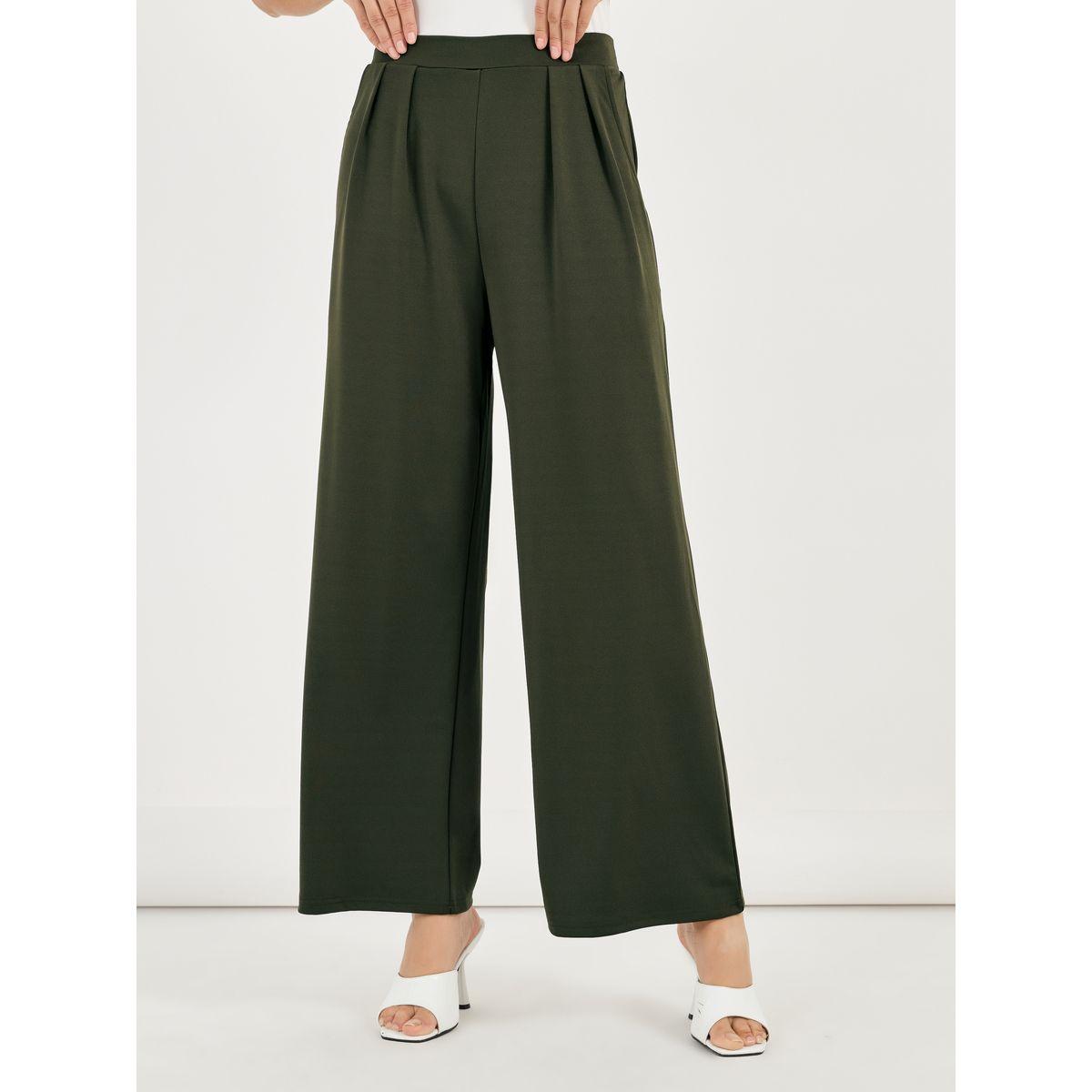 بنطال بأرجل واسعة وخصر عالي مع كسرات-women-clothing-bottoms-trousers-image-2