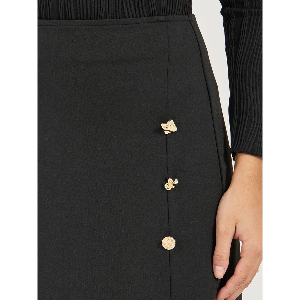 Styli Straight Fit Midi Skirt with Side Slit & Button Detail-women-clothing-bottoms-skirts-image-3