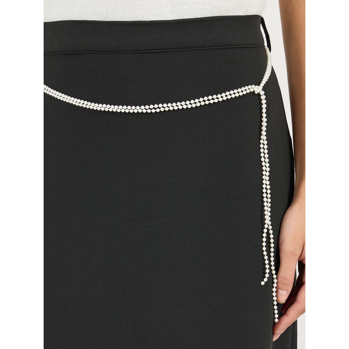 Styli Solid A-Line Midi Skirt with Faux Pearl Belt-women-clothing-bottoms-skirts-image-3