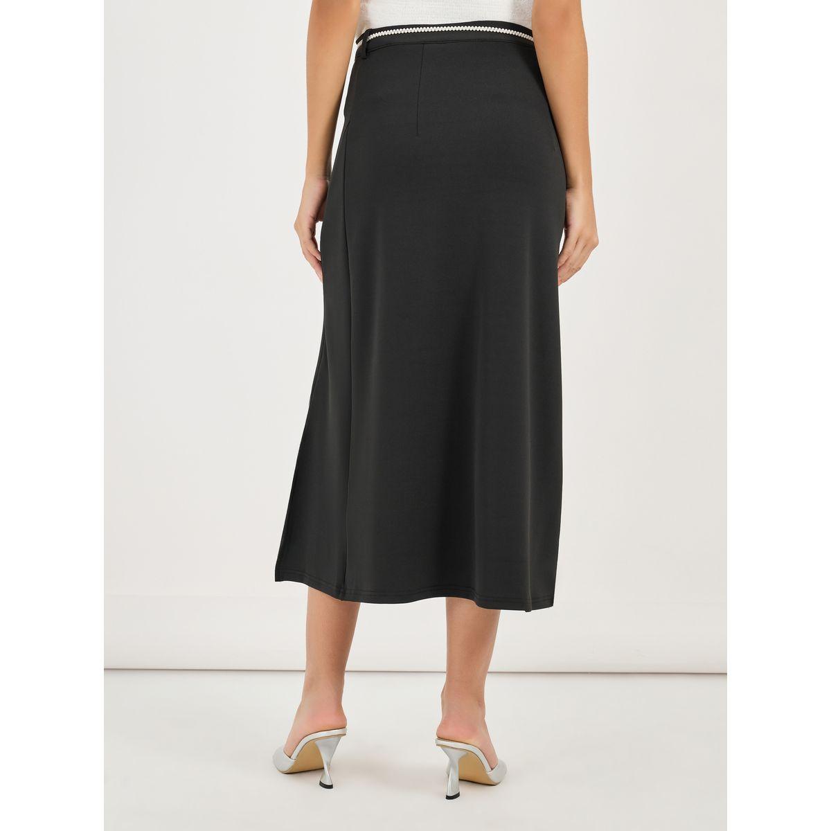 Styli Solid A-Line Midi Skirt with Faux Pearl Belt-women-clothing-bottoms-skirts-image-4